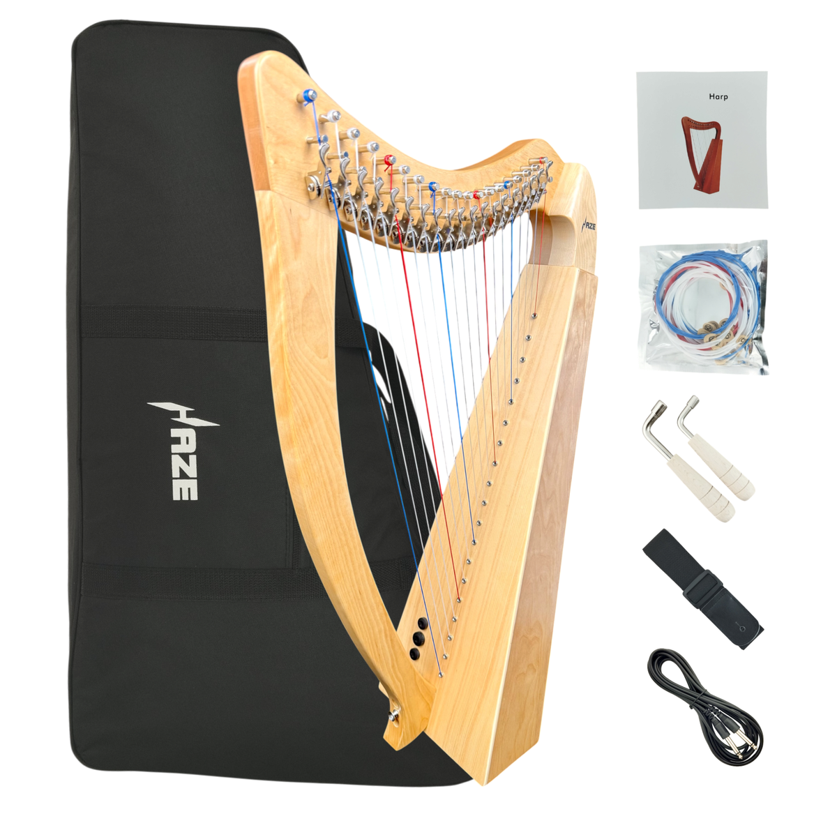 Haze WH19MSEQL 19-String Acoustic-Electric Lever-Fitted Lap Harp - Natural Maple Harp with Sitka Spruce Soundboard