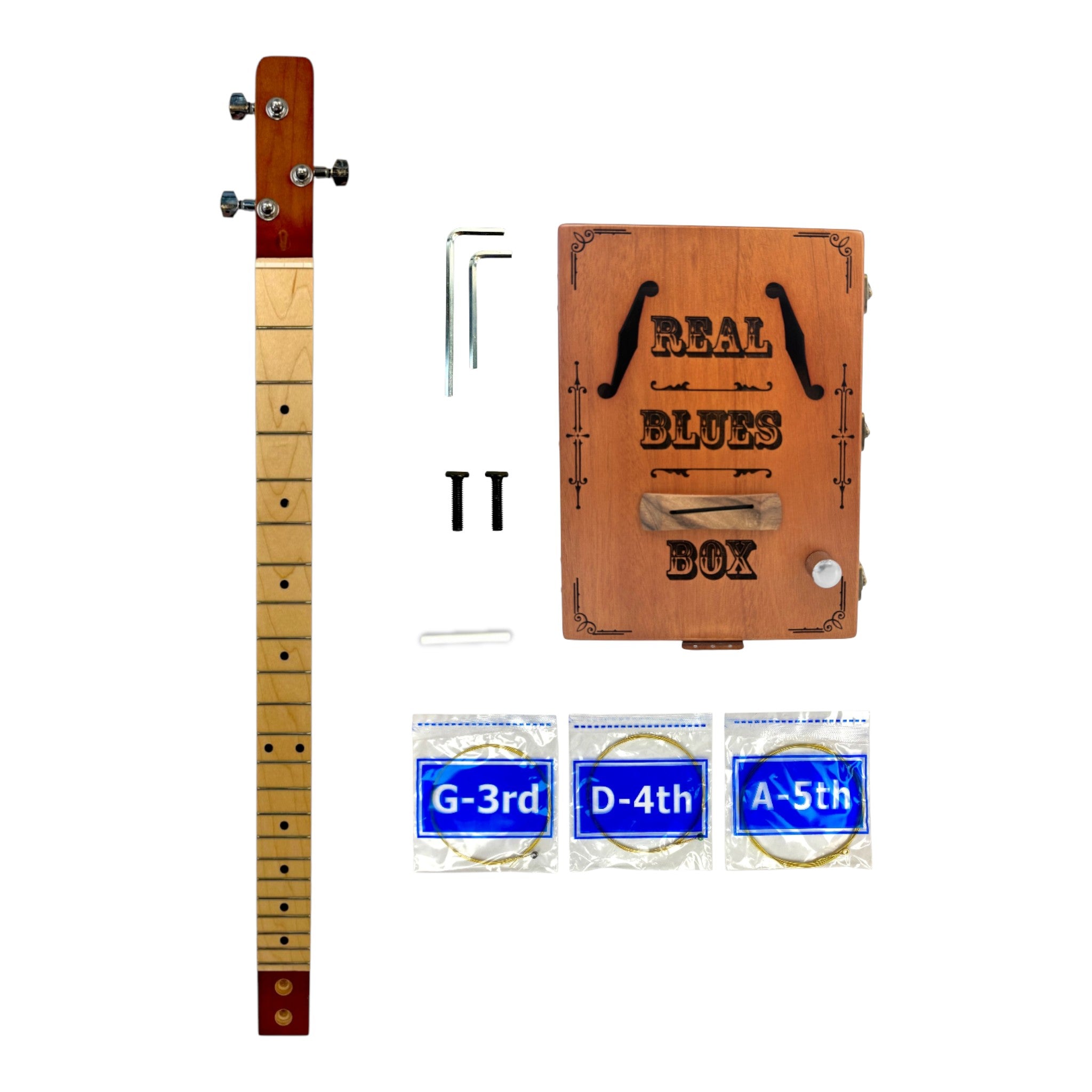 Haze "Blues" Mahogany Body 3-String Cigar Box Guitar Complete DIY Kit - Passive Piezo Pickup - X1 (Optional Slide Available)