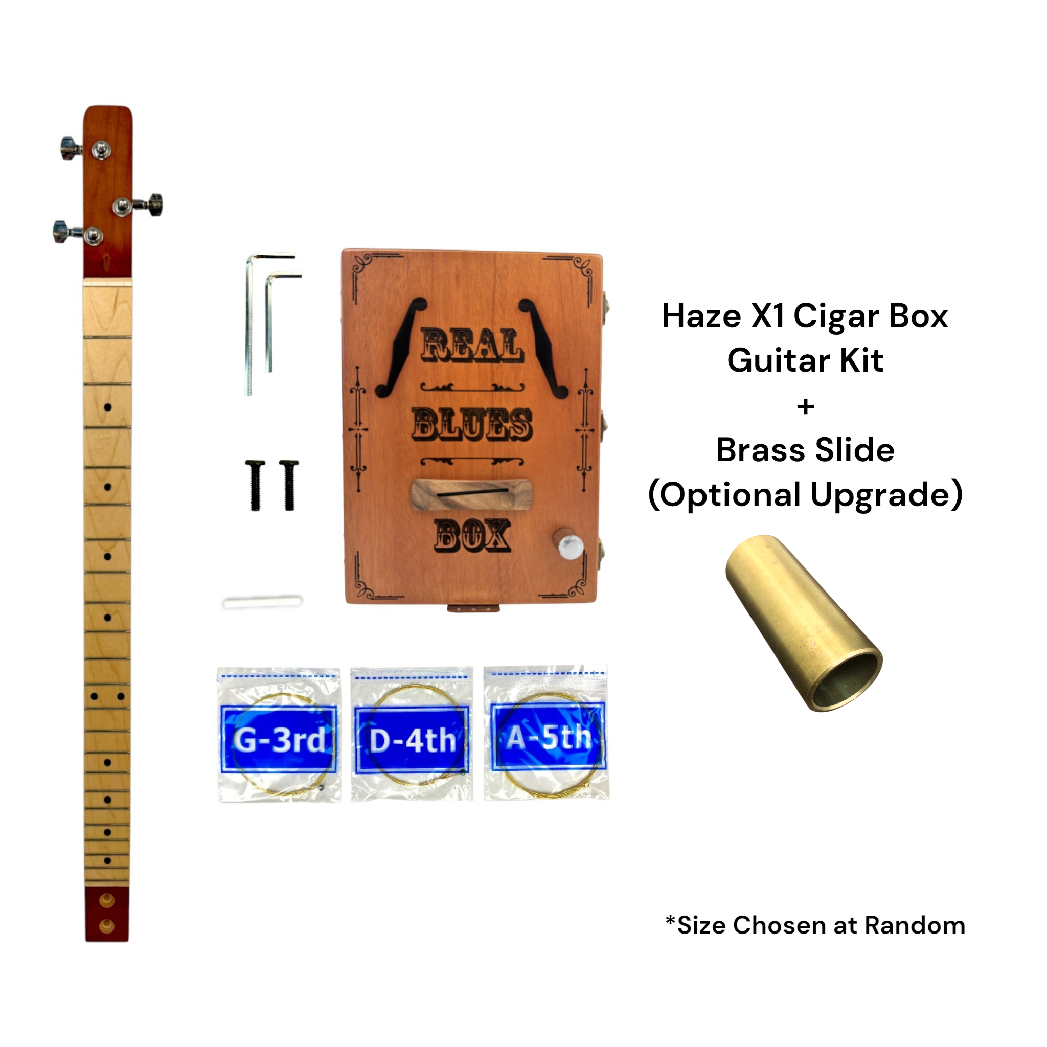 Haze "Blues" Mahogany Body 3-String Cigar Box Guitar Complete DIY Kit - Passive Piezo Pickup - X1 (Optional Slide Available)