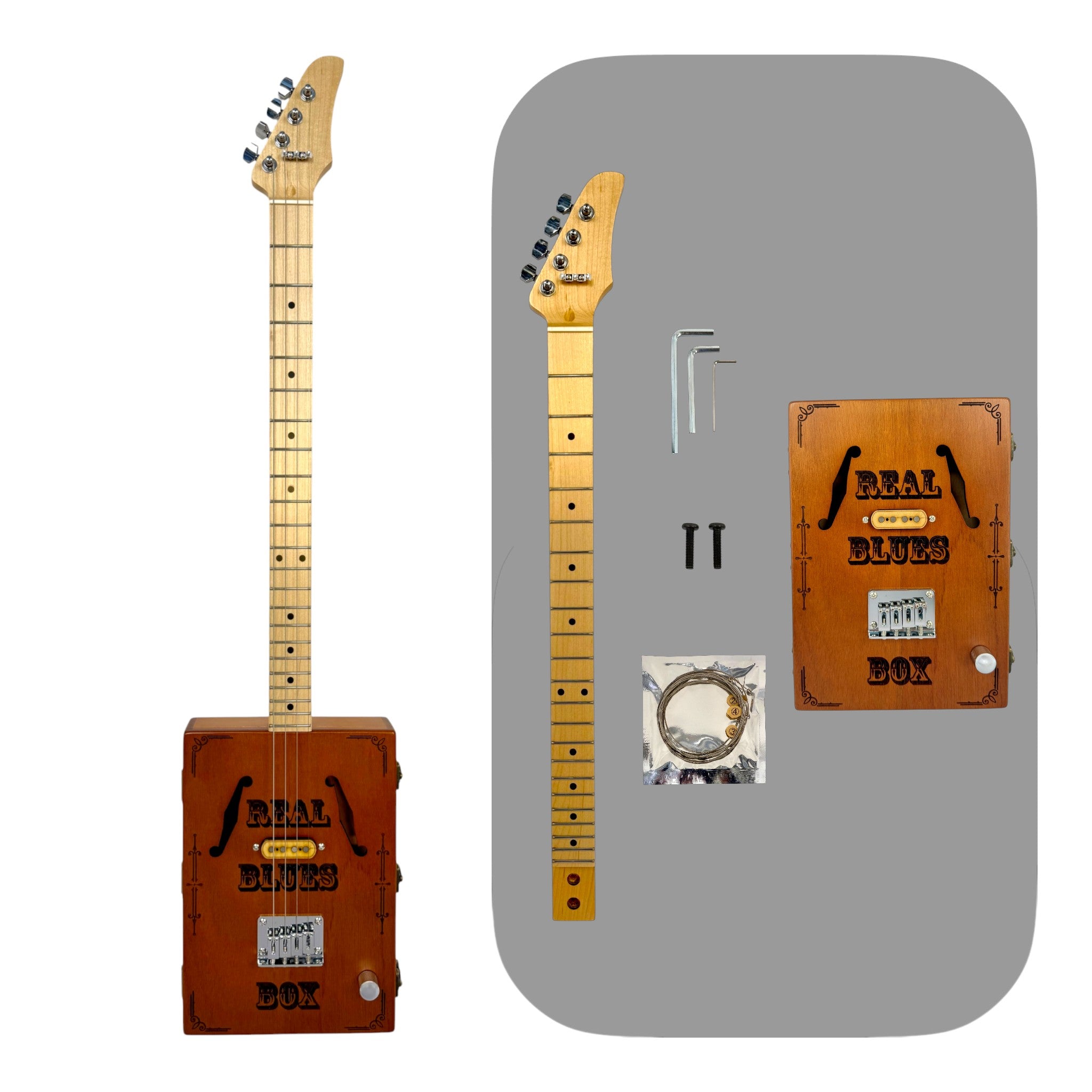 Haze "Blues" Mahogany Body 4-String Electric Cigar Box Guitar Complete DIY Kit - Passive Single Coil Pickup - X4