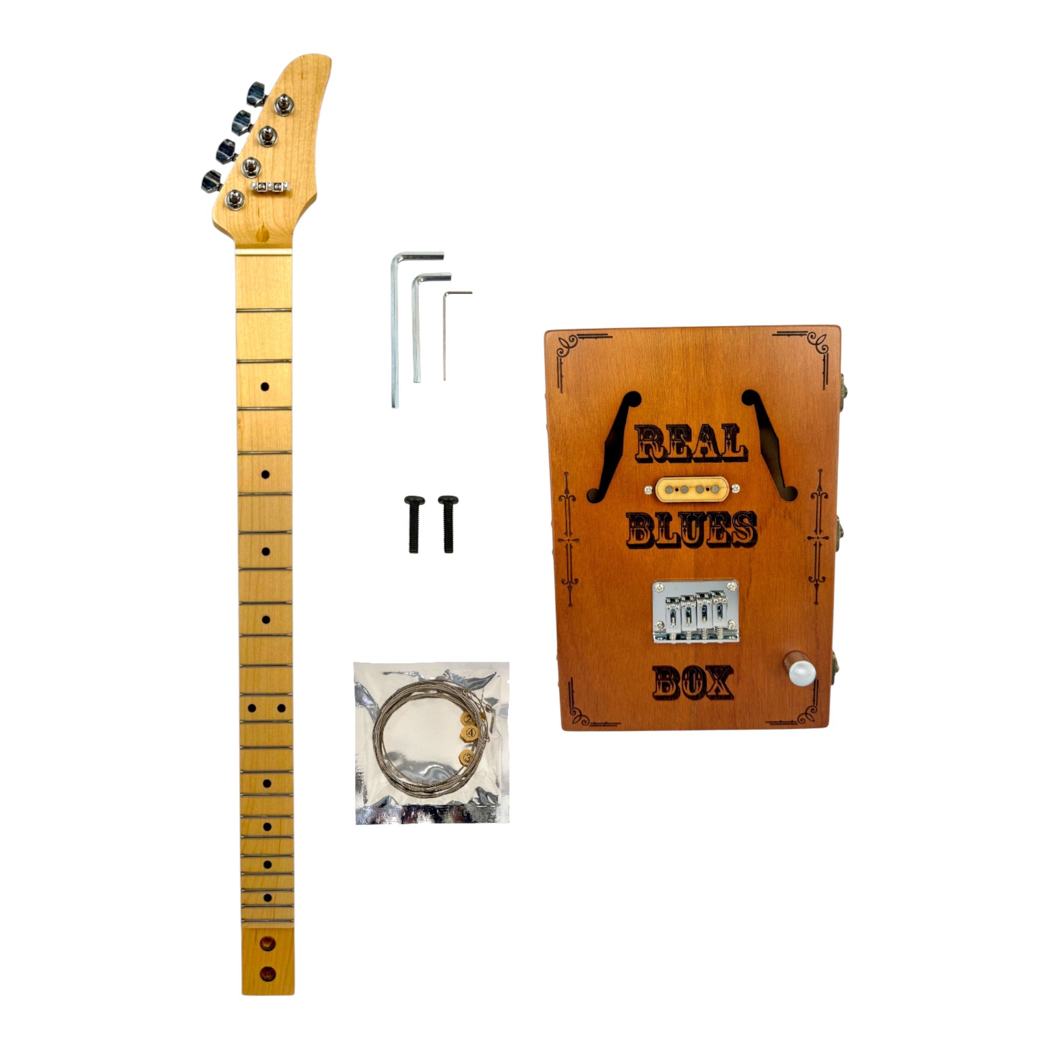 Haze "Blues" Mahogany Body 4-String Electric Cigar Box Guitar Complete DIY Kit - Passive Single Coil Pickup - X4