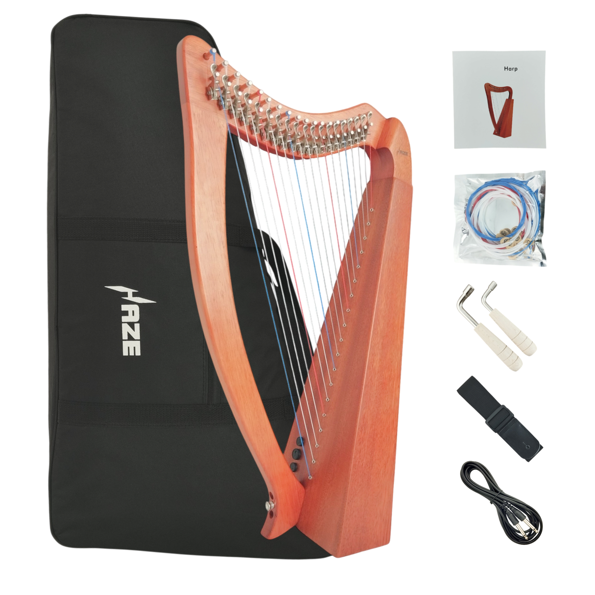 (PREORDER) Haze WH19MHEQ 19-String Acoustic-Electric Lever-Fitted Lap Harp - Light Brown Mahogany Harp with Maple Soundboard