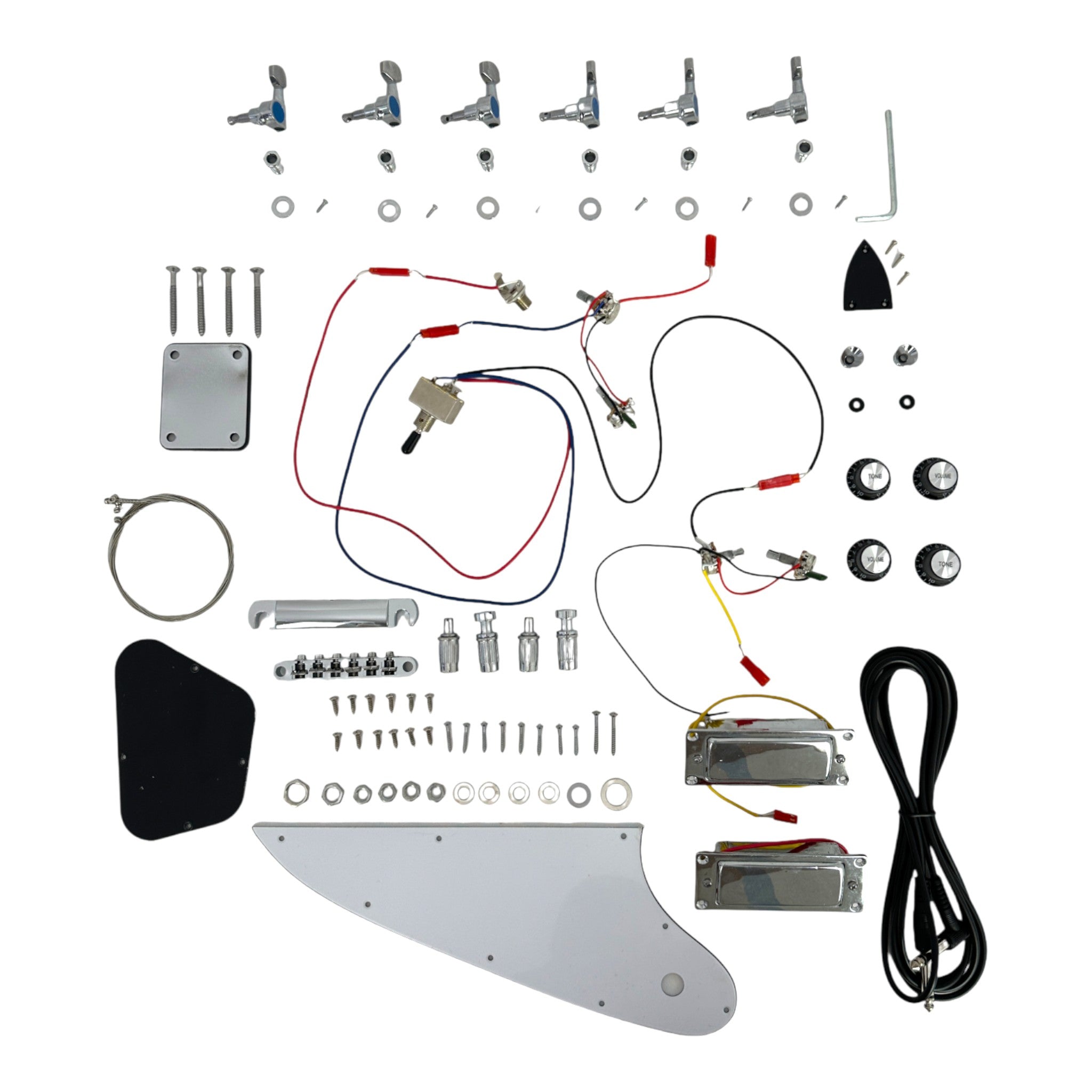 HSFB1930MDIY Solid Mahogany Bolt-On Neck HFB H-H Electric Guitar DIY Kit - Complete No-Soldering w/ White Pickguard & Chrome Hardware
