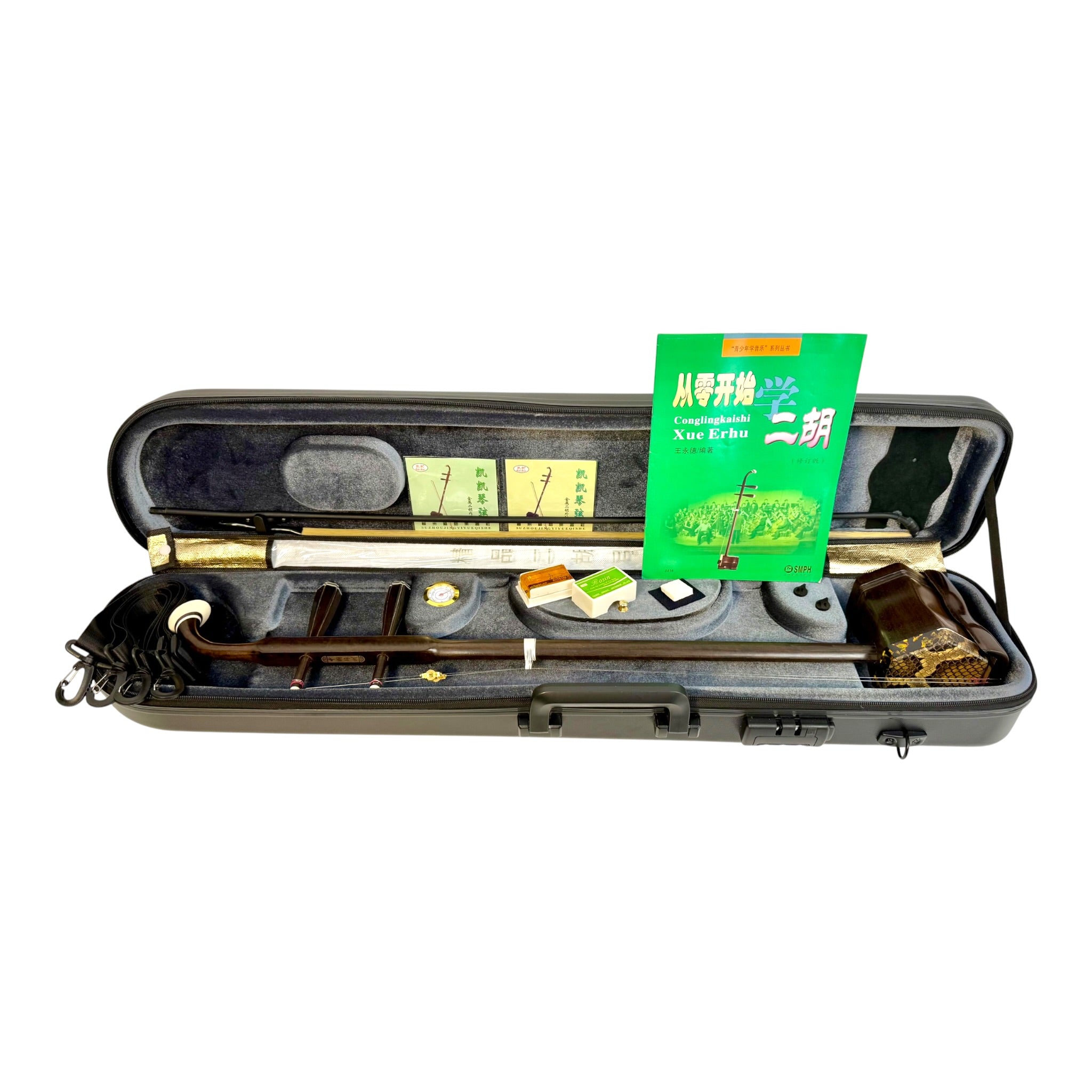 Hua Yin 华音 HY132G6 “Moon Crescent” Cheng Guibao Erhu with Dark Coffee Finish - Premium Travel Hard Case - Intermediate Series