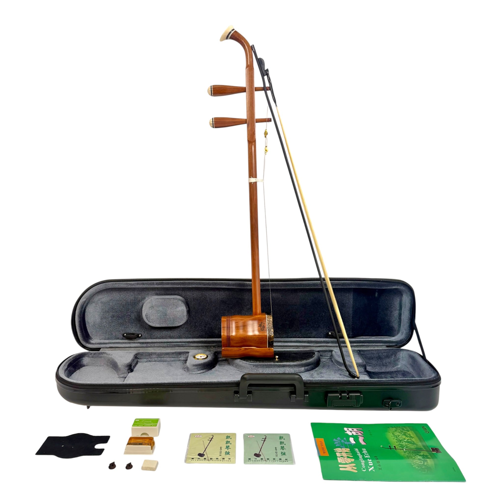 Hua Yin 华音 HY133 “Golden Crescent” Burmese Huanghuali Erhu in Natural Rosewood Finish - Premium Travel Hard Case - Intermediate Series