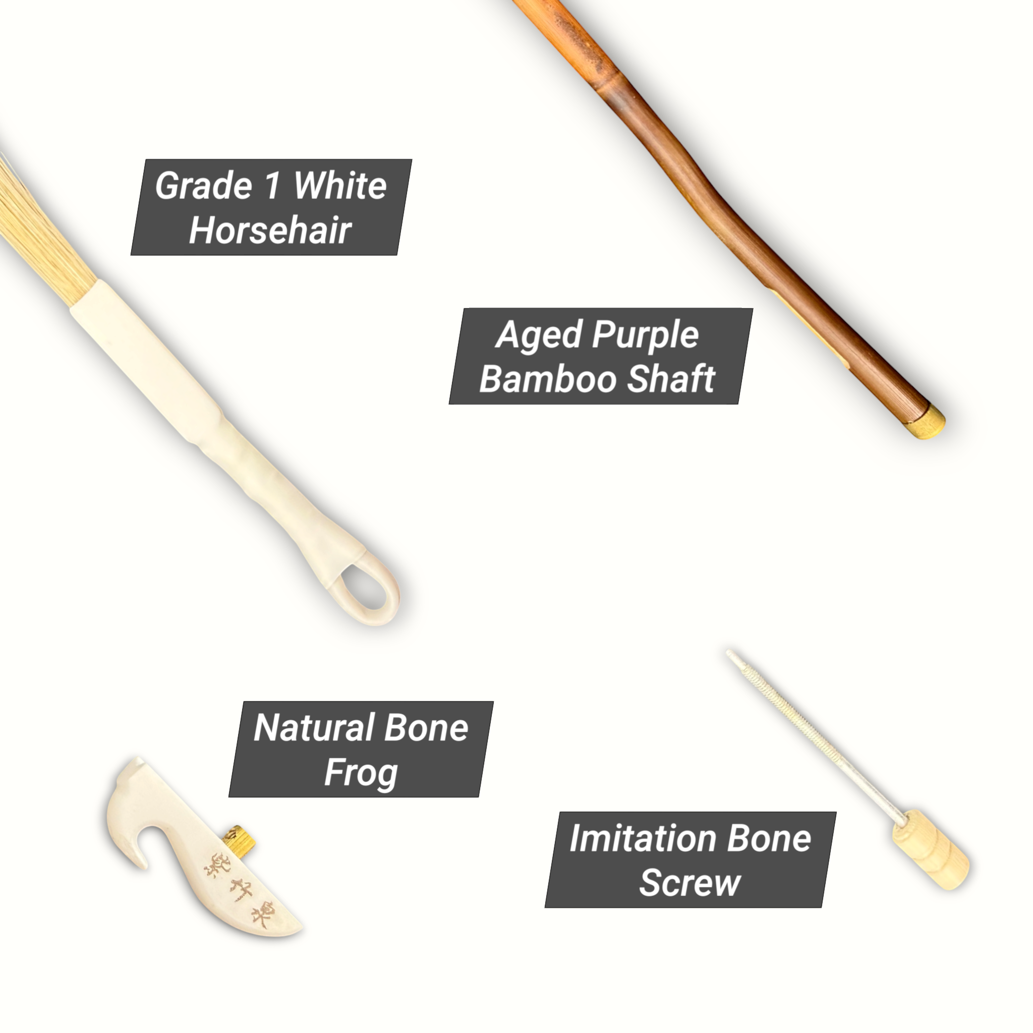 Hua Yin SSB080 Grade 1 Purple Bamboo White Horsehair Erhu Bow