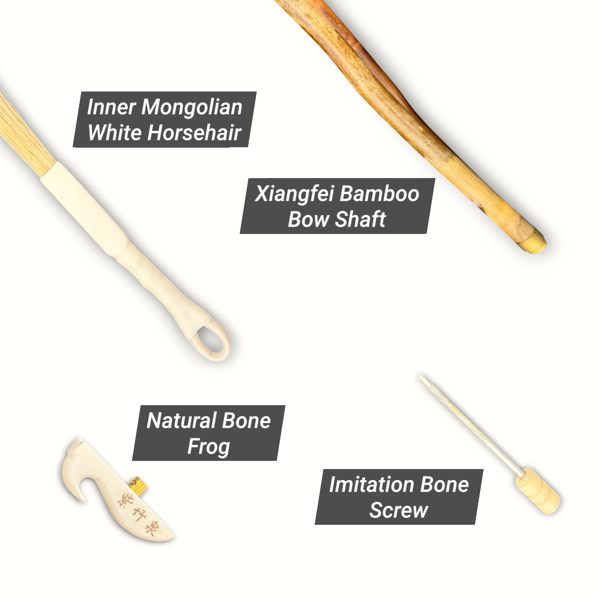 Hua Yin SSB135 Grade 1 Xiangfei Bamboo White Horsehair Erhu Bow