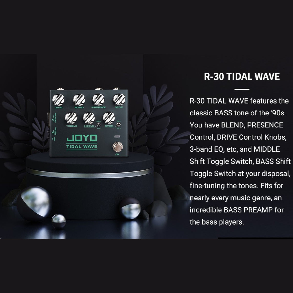 (PREORDER : EST LATE SEPT 2026) Joyo R30 "Tidal Wave" Bass Preamp & DI Pedal for 90's Bass Tone