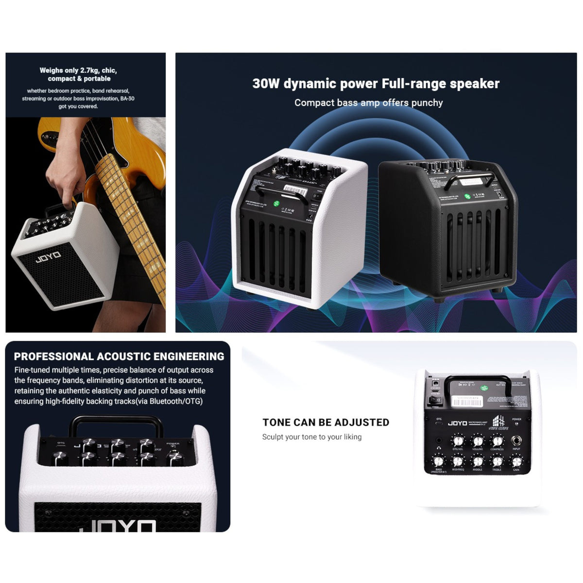 (PREORDER : EST LATE SEPT 2026) Joyo BA30 "Vibe Cube" Lightweight Rechargable 30W Multifunctional Micro Bass Amplifier w/ Bluetooth & OTG