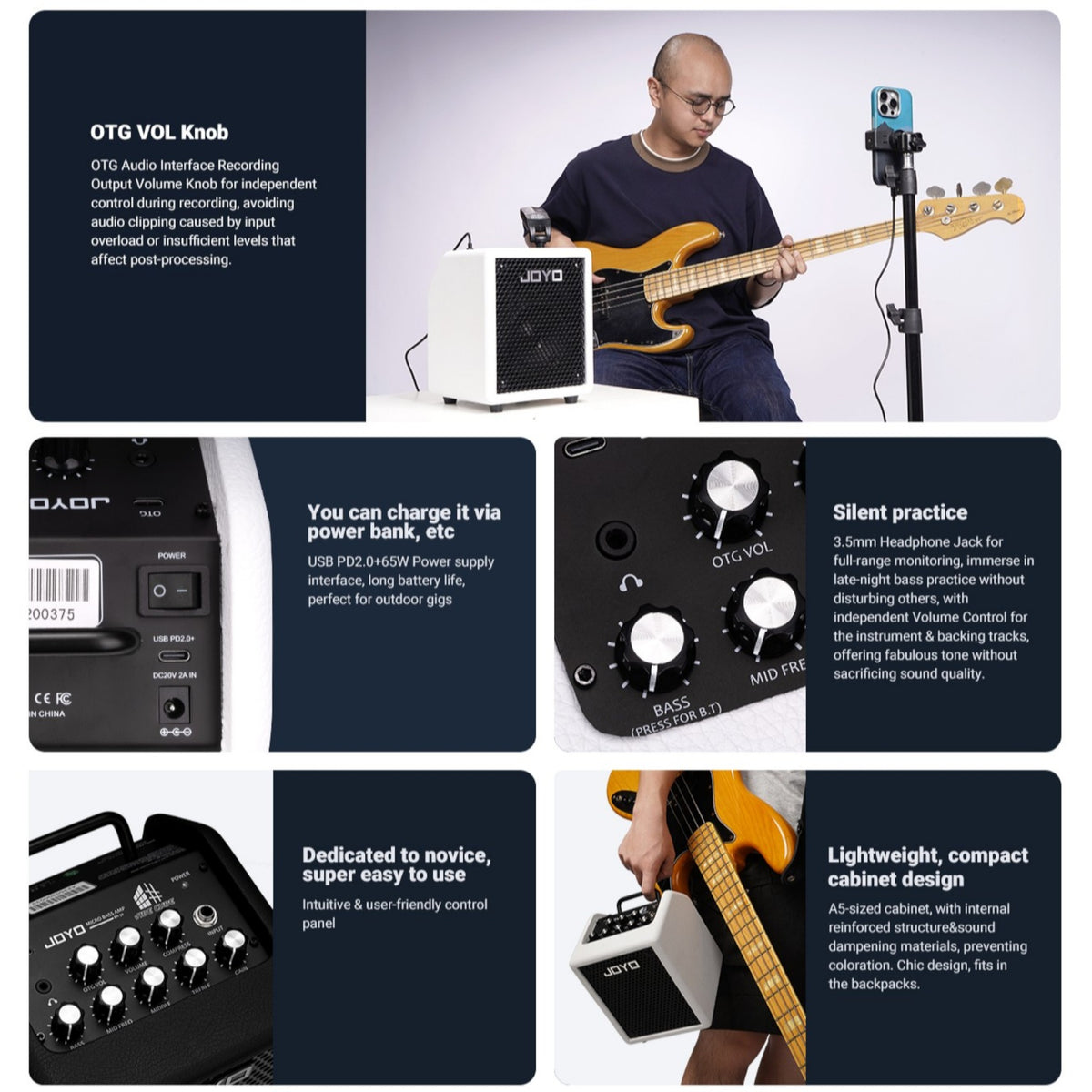 (PREORDER : EST LATE SEPT 2026) Joyo BA30 "Vibe Cube" Lightweight Rechargable 30W Multifunctional Micro Bass Amplifier w/ Bluetooth & OTG