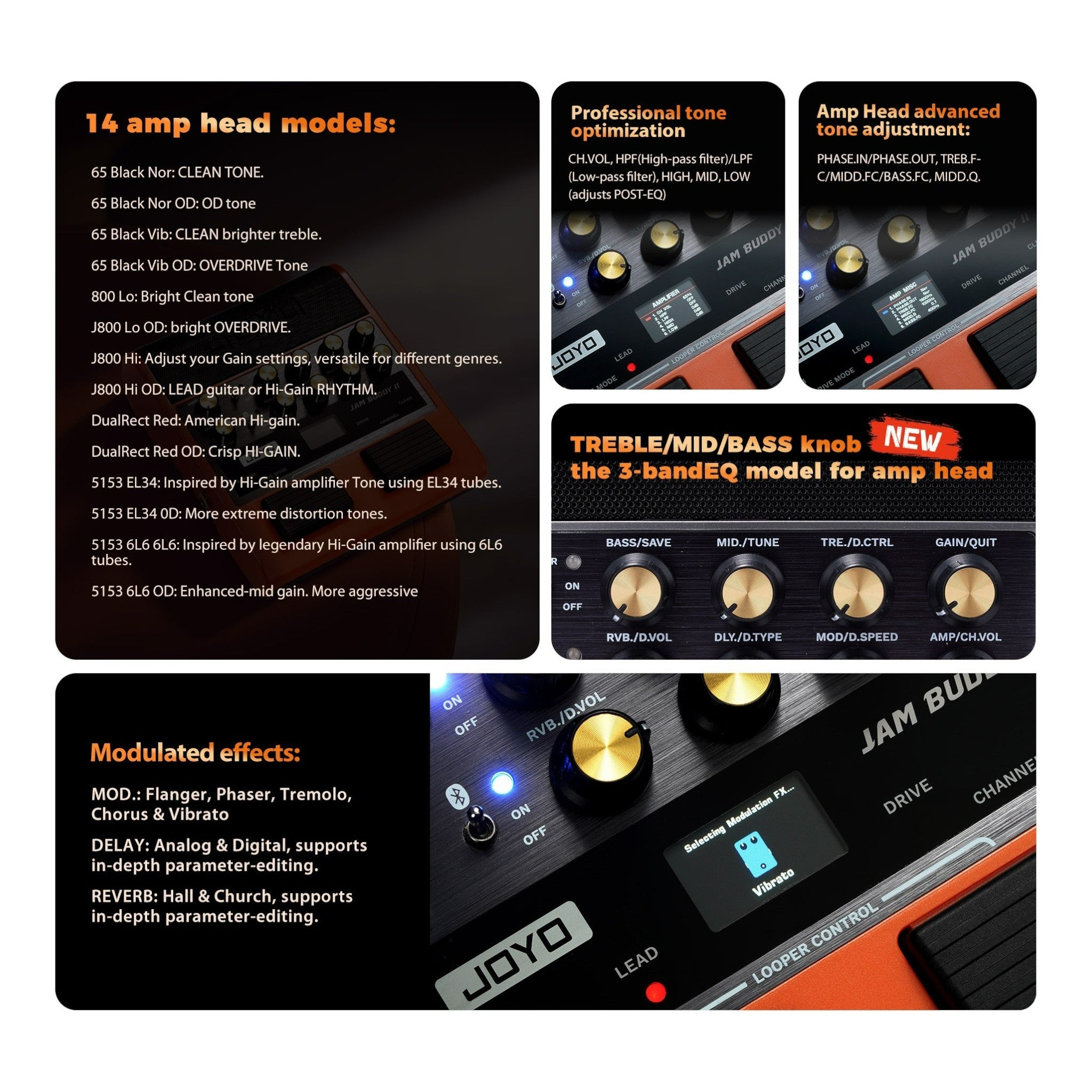 Joyo Jam Buddy II Portable Multi-Effect Modelling Guitar Amplifier with Bluetooth & Looper