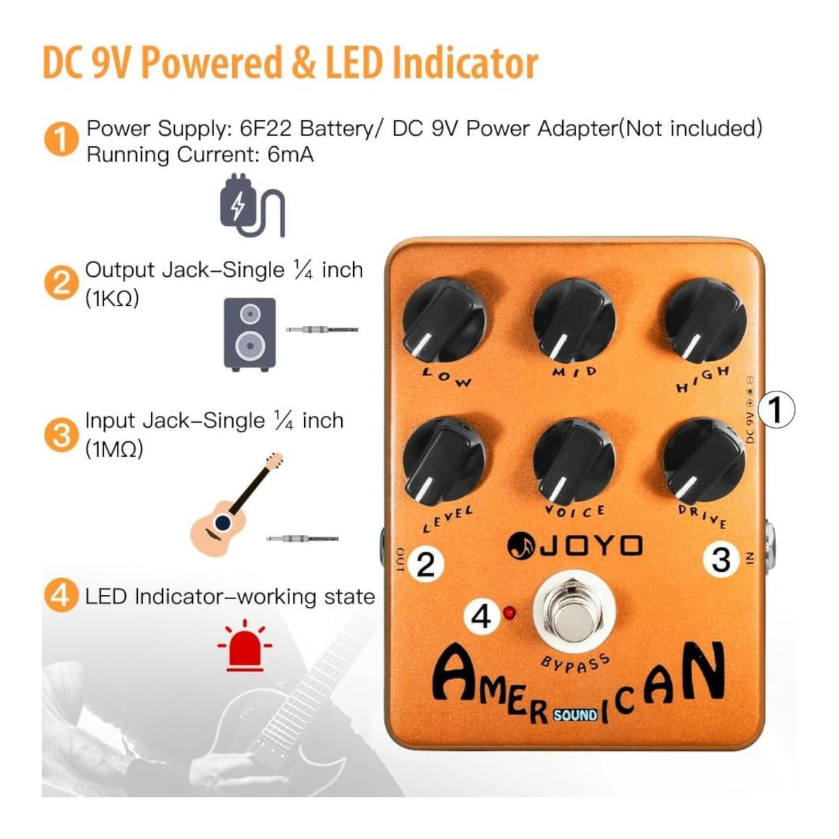(PREORDER : EST LATE SEPT 2026) Joyo JF14 "American Sound" American-Style Tube Amp Simulator Pedal w/ 3-Band EQ