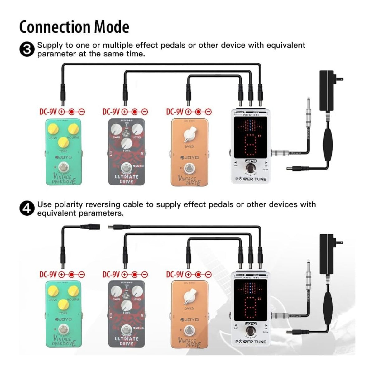 Joyo JF18R "Power Tune" Low-Noise Isolated DC 9V Power Supply & Chromatic Tuner Pedal