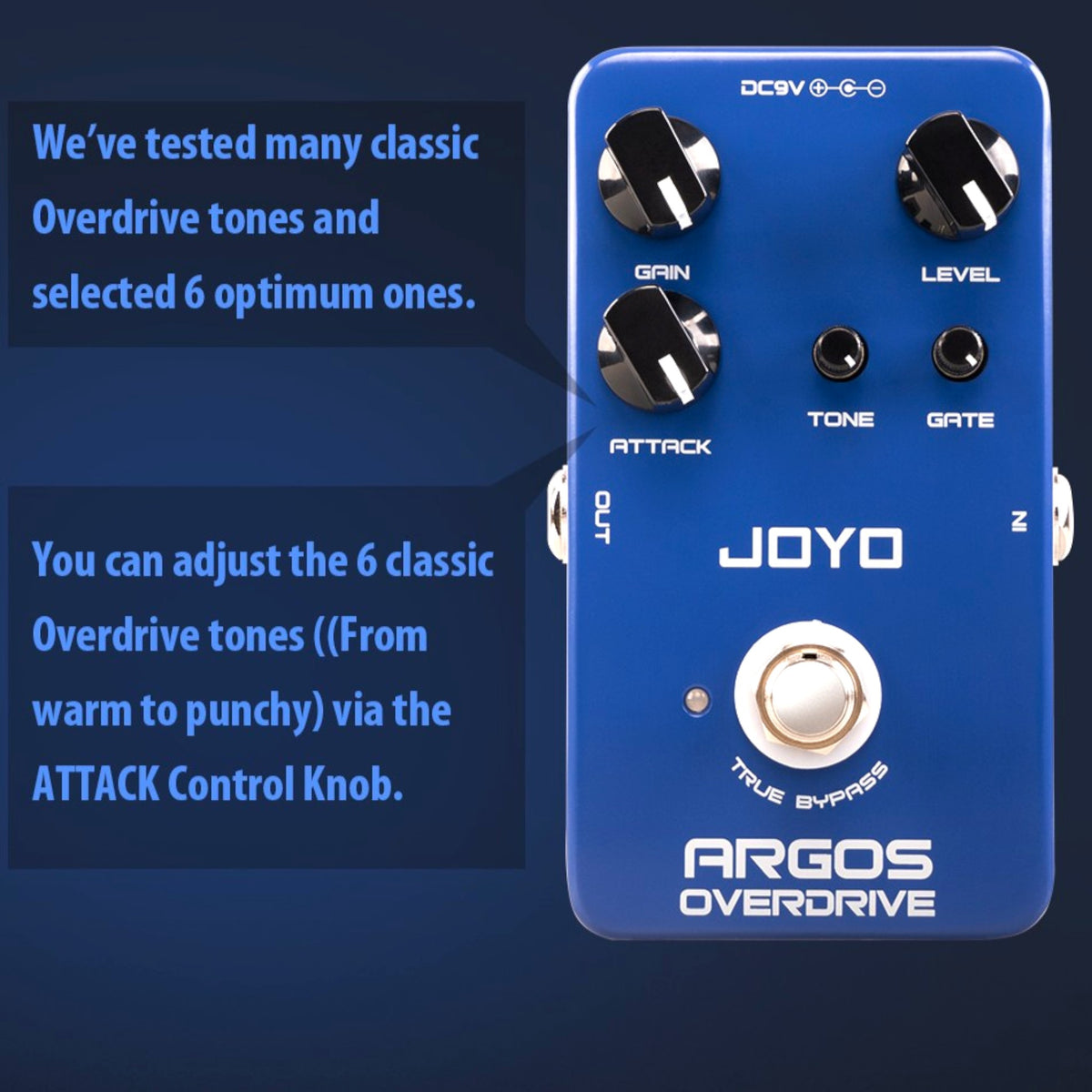 (PREORDER : EST LATE SEPT 2026) Joyo JF23 "Argos Overdrive" 6-Mode Overdrive & Adjustable Noise Gate Guitar Pedal w/ Gain & Tone Control