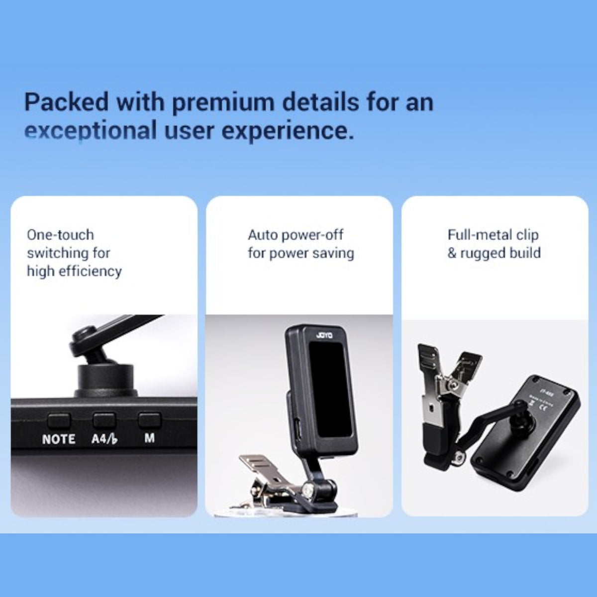 (PREORDER : EST. LATE SEPT 2026) Joyo JT480 Rechargable Professional Clip-On Extended Range Chromatic Tuner w/ Full-Colour LCD Display
