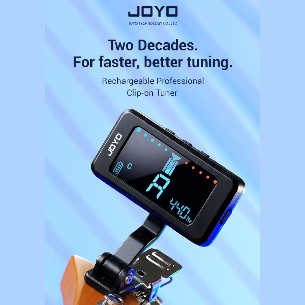 (PREORDER : EST. LATE SEPT 2026) Joyo JT480 Rechargable Professional Clip-On Extended Range Chromatic Tuner w/ Full-Colour LCD Display