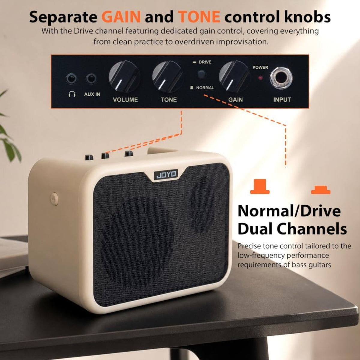 (PREORDER : EST. LATE SEPT 2026) Joyo MA10B Portable Dual-Channel 10W Mini Electric Bass Amplifier w/ 5" Full-Range Speaker