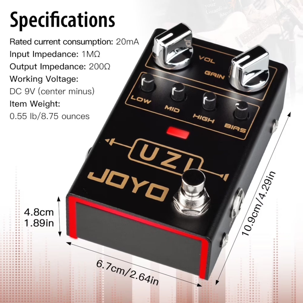 (PREORDER : EST LATE SEPT 2026) Joyo R03 "Uzi" High-Gain Heavy Distortion Effects Pedal w/ Bias Control