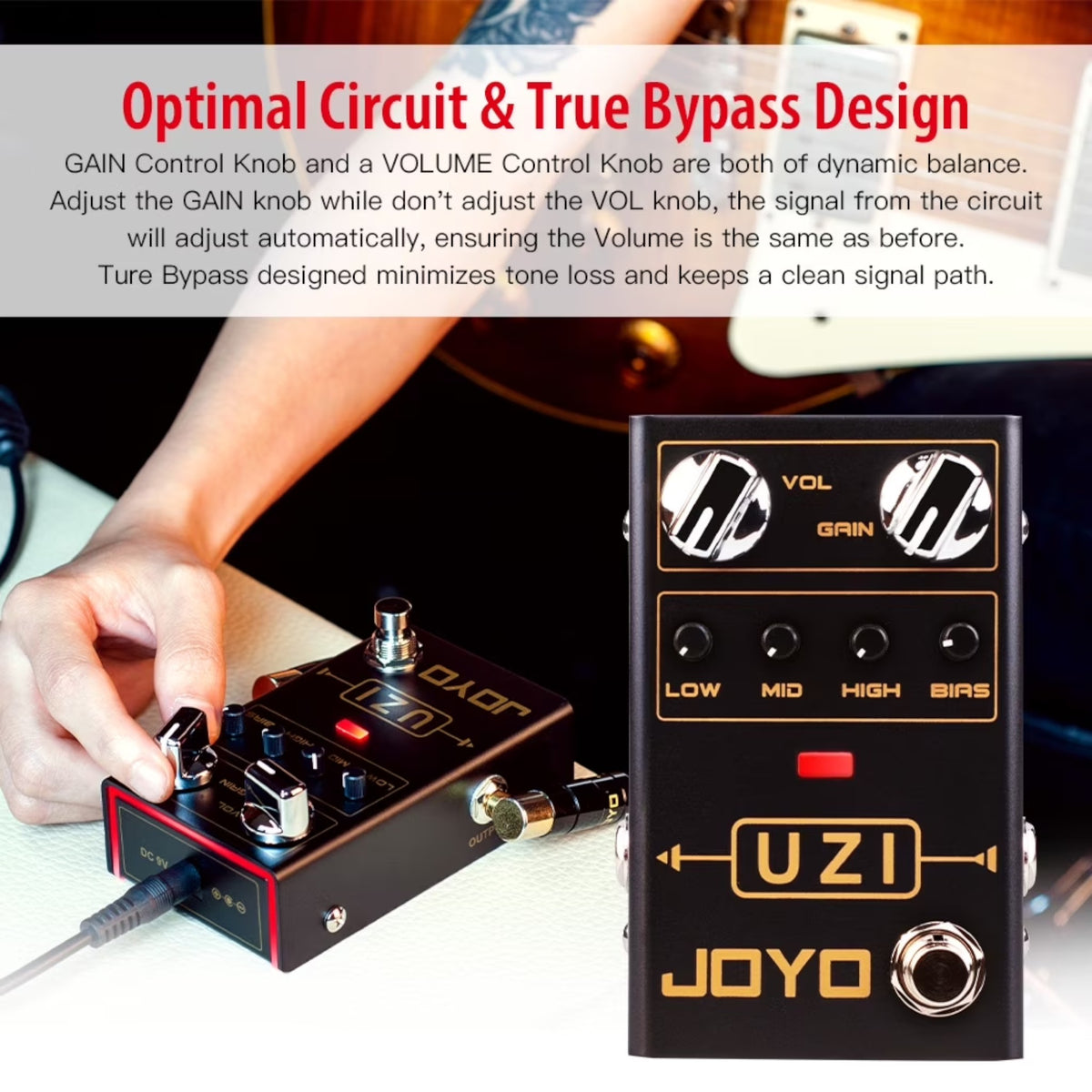 (PREORDER : EST LATE SEPT 2026) Joyo R03 "Uzi" High-Gain Heavy Distortion Effects Pedal w/ Bias Control
