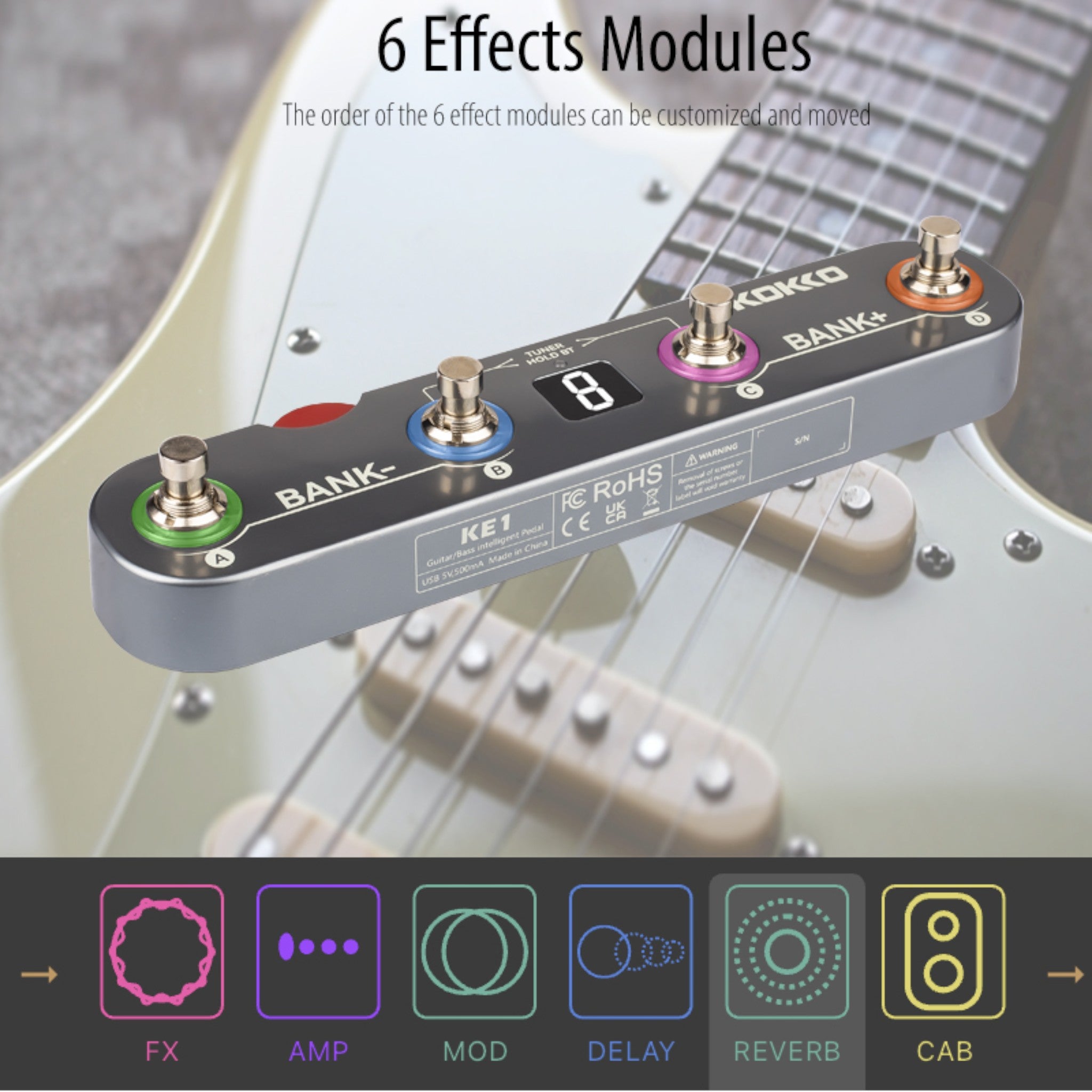 (PREORDER: MID OCT 2026) Kokko KE1 Multi-Functional Portable Guitar Effects Processor Pedal w/ Amp and IR Cab Simulations & USB Audio Interface