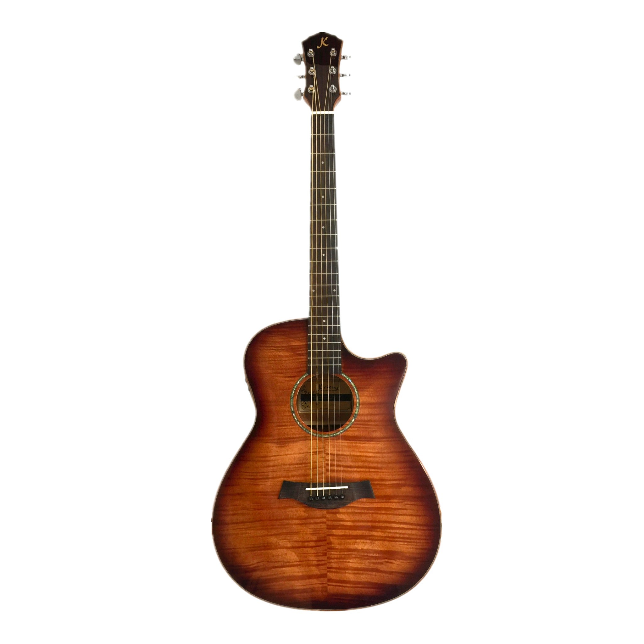 Kriens KA430CSB Flame Maple Top Built-In Fishman Pickup/Tuner OM Cutaway Acoustic Guitar - Natural