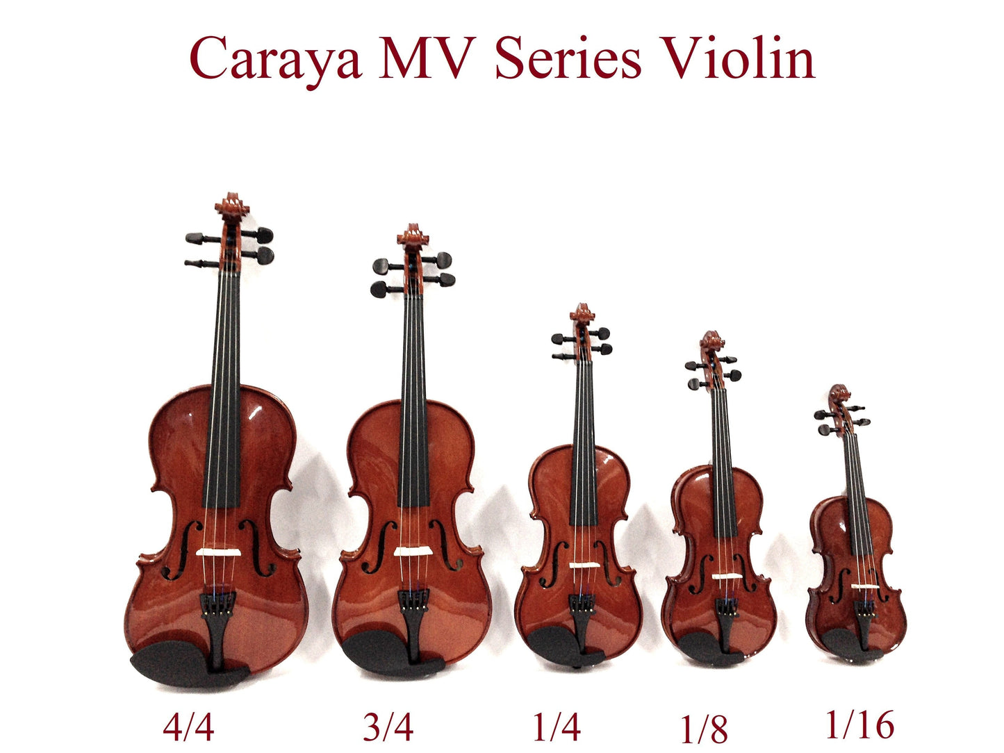 Caraya 4/4-1/16 size Violin outfit w/Extra strings, Foam Hard Case, Bow, Rosin,Tuner, Grip, Shoulder Rest, Stand, Collimators- MV001PK2