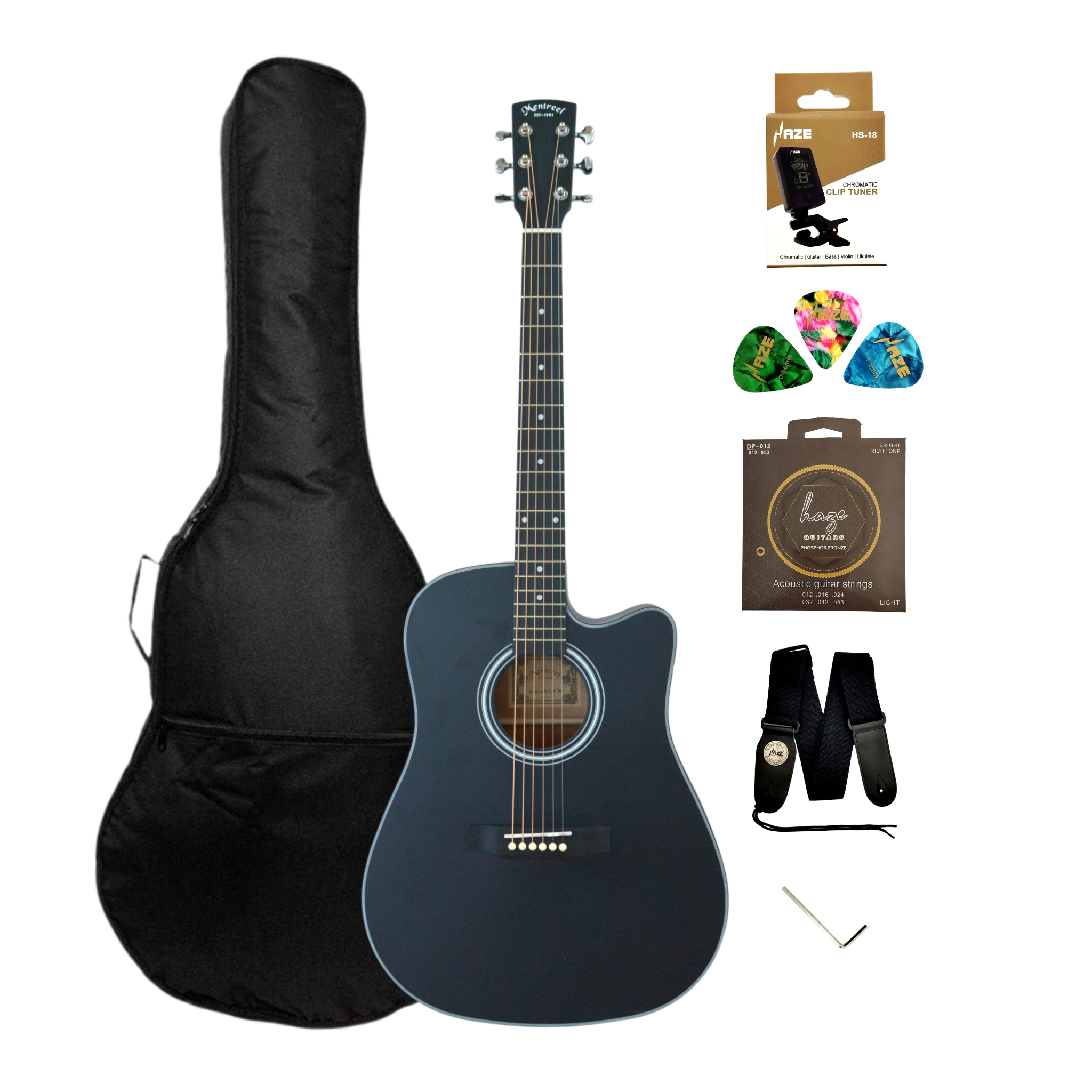 Mentreel HB6DCBK 41" Spruce Top Dreadnought Cutaway Acoustic Guitar - Black Matte