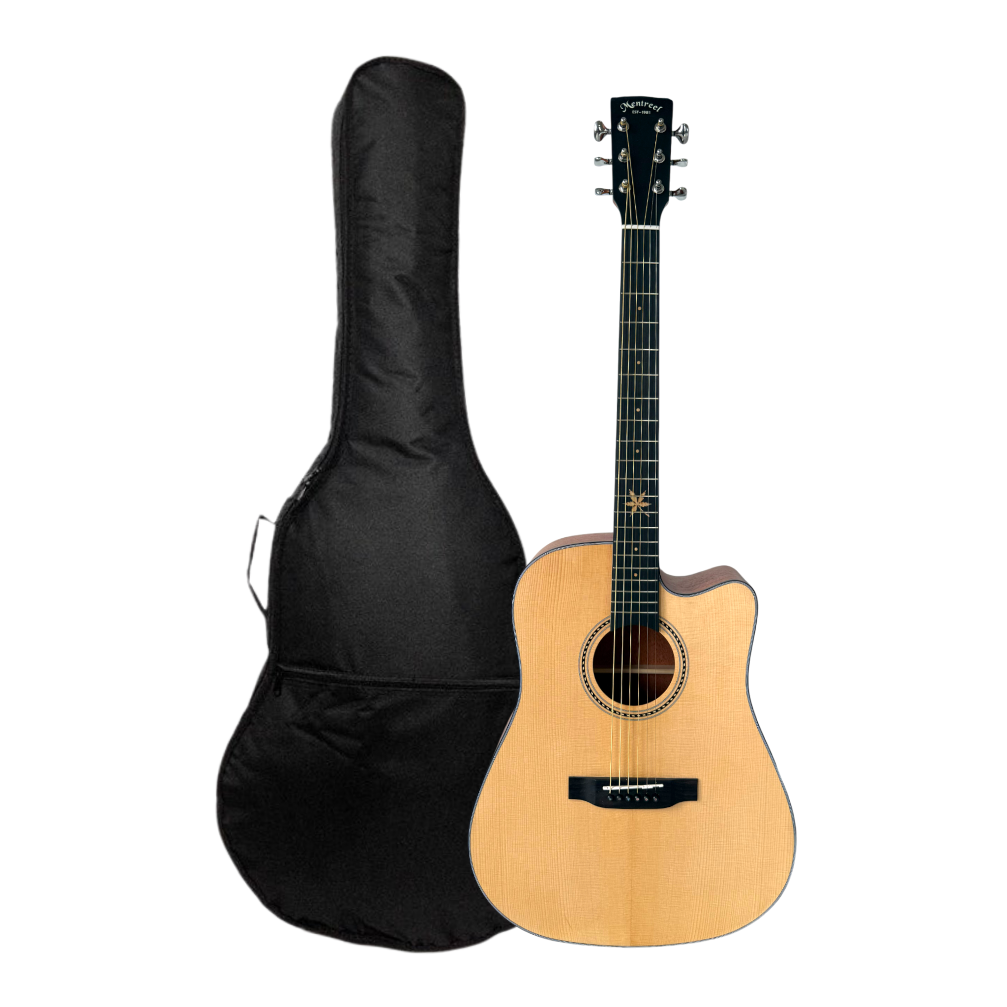Mentreel HB8DC 41" Sitka Spruce Top Dreadnought Cutaway Acoustic Guitar - Leaf Inlay - Natural Matte