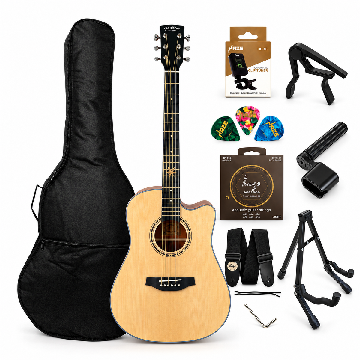 Mentreel HB8DC 41" Sitka Spruce Top Dreadnought Cutaway Acoustic Guitar - Leaf Inlay - Natural Matte