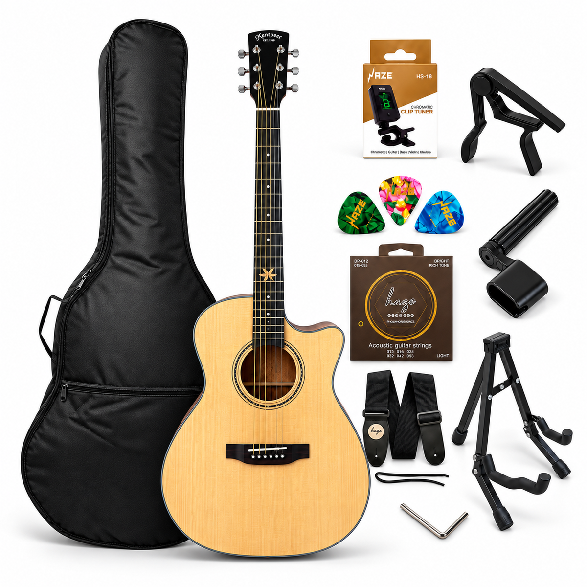 Mentreel HB8GAC 41" Sitka Spruce Top OM Cutaway Acoustic Guitar - Leaf Inlay - Natural Matte