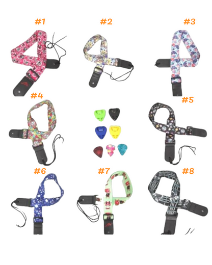 Ukulele Shoulder Strap, Multi-Pattern, Length Adjustable+3 Picks & 1 Pick-Holder, UKSTRP02