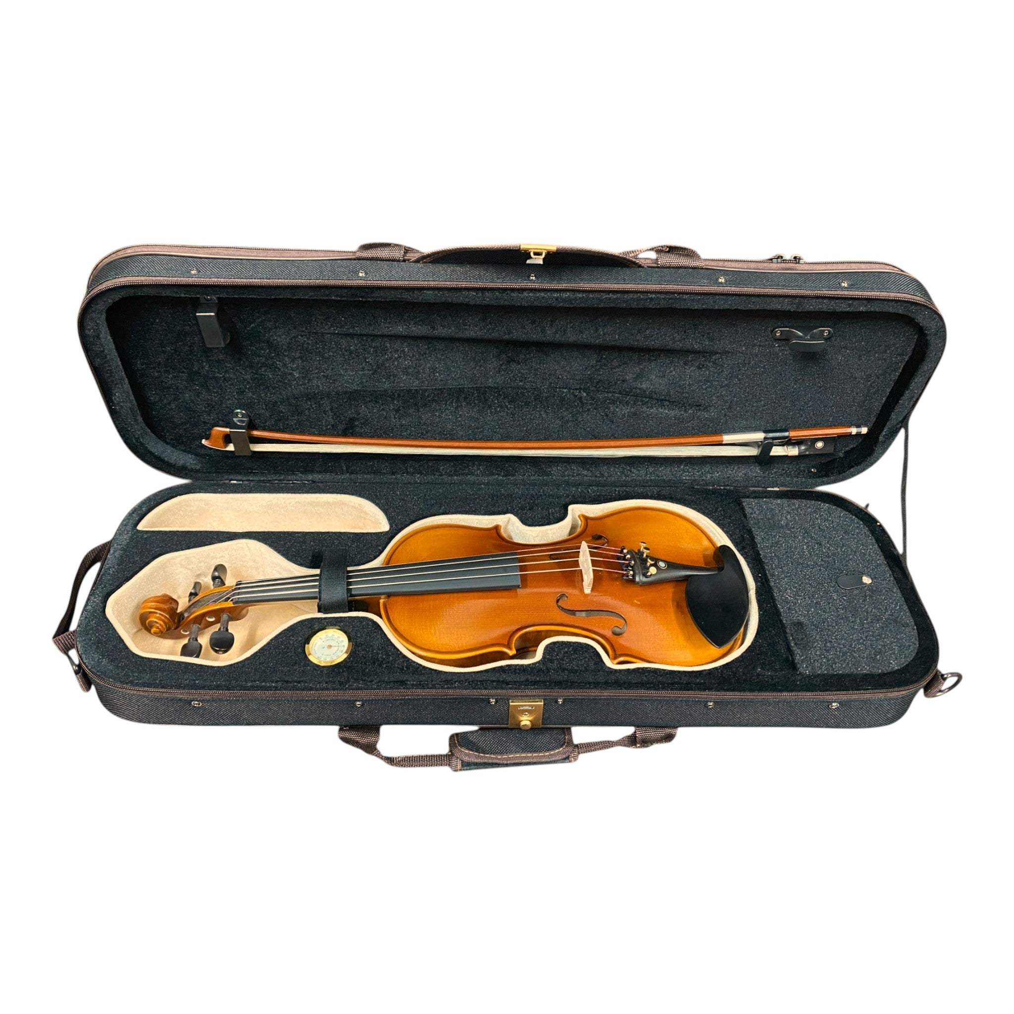 Symphony AV545 Solid Spruce & Flamed Maple 1/2 Size Violin outfit in Natural Semi-Gloss w/ Foam Case, Bow, and Rosin