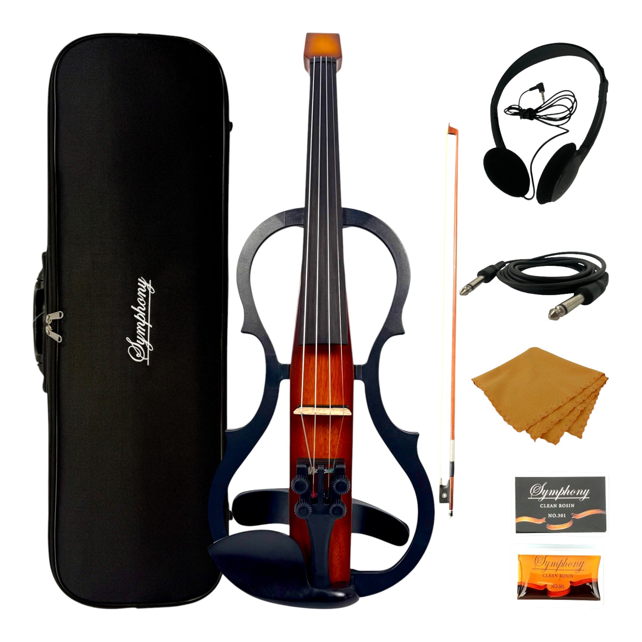 Symphony EVHL01SB Headless Catalpa ABS Electric Violin Outfit in Sunburst Gloss w/ Built-In EQ