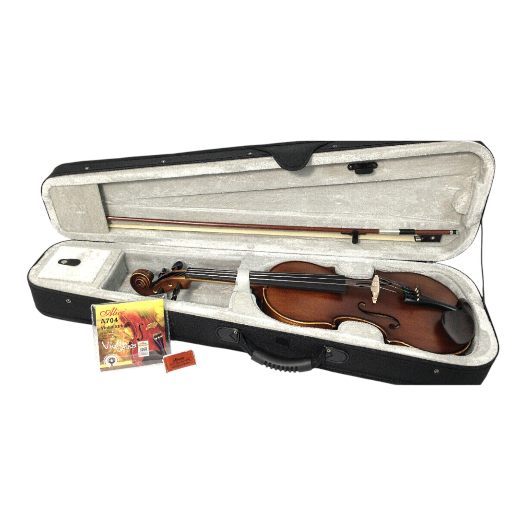 Symphony SJV01B Solid Spruce Top 4/4 to 1/4 Size Violin Outfit in Natural Satin w/ Foam Case, Bow, and Rosin