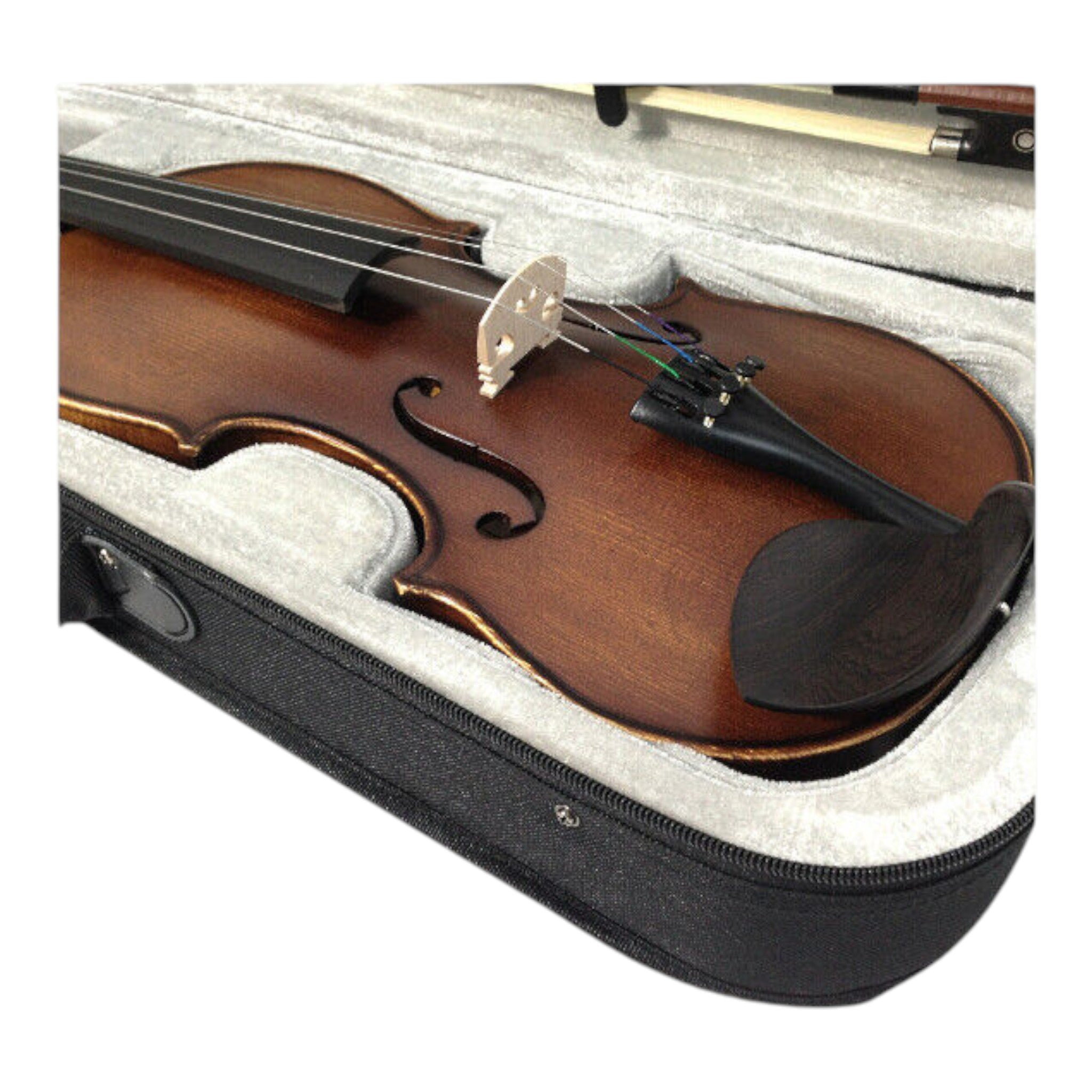 Symphony SJV01B Solid Spruce Top 4/4 to 1/4 Size Violin Outfit in Natural Satin w/ Foam Case, Bow, and Rosin
