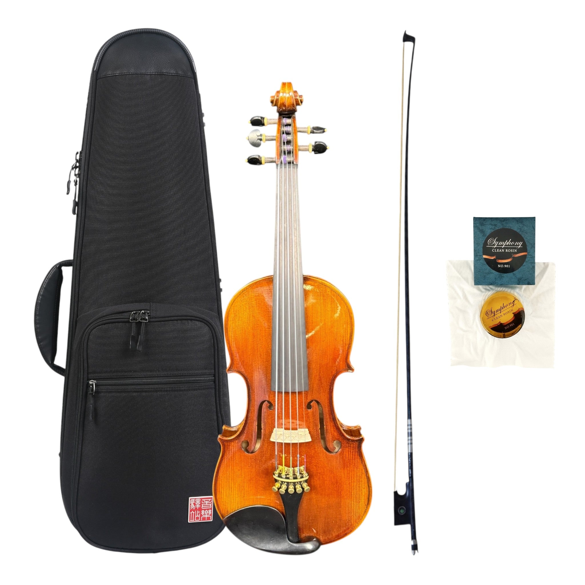 Symphony SVR180F 4/4 Full Size 5-String Violin Outfit with Carbon Fibre Bow & Music Area ABS Hard Case