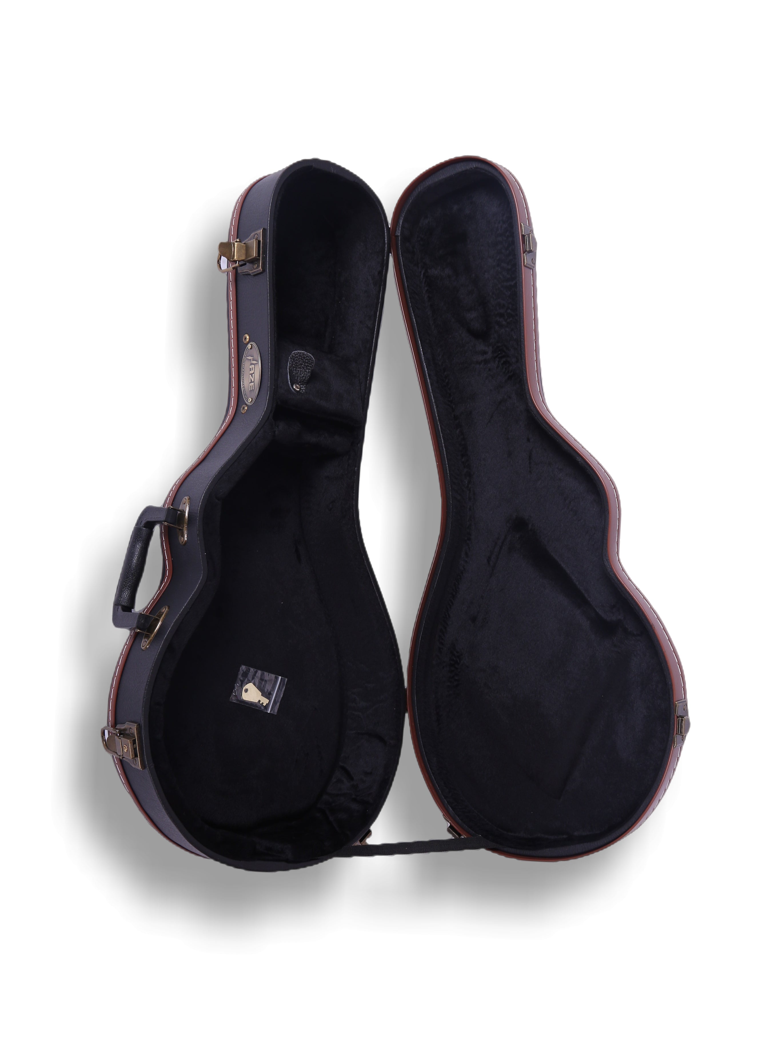 Haze 601MDF F-Style Mandolin Hard Case - Lockable, Black with Brown Binding, HK19601MDF