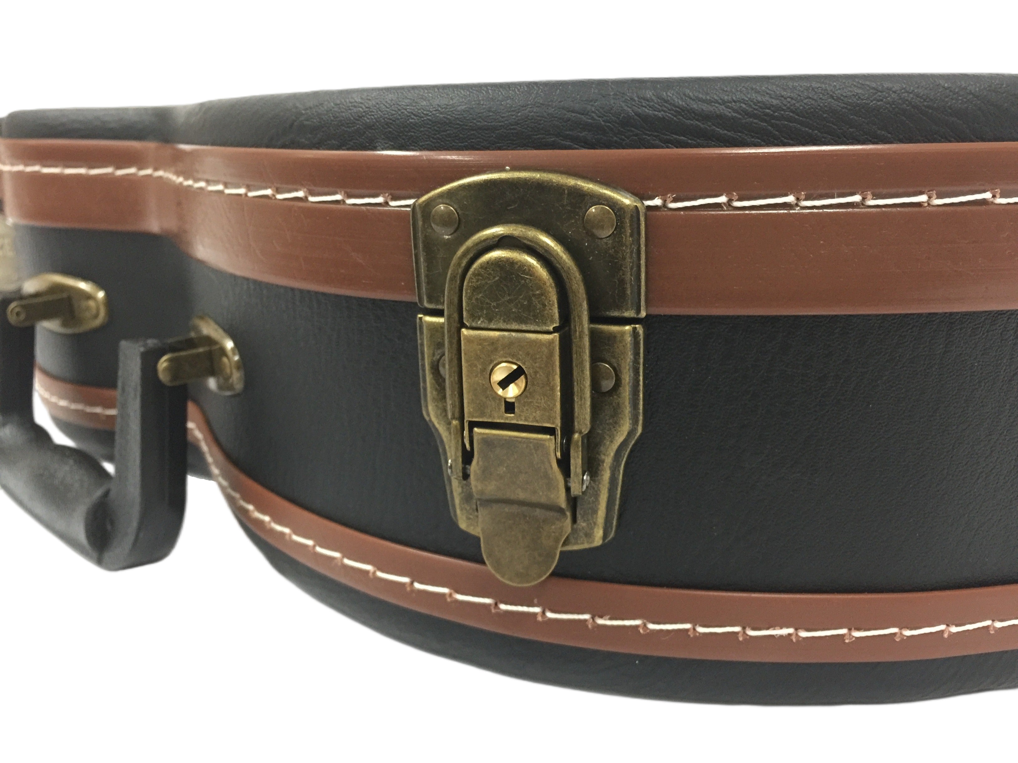 Haze 601MDF F-Style Mandolin Hard Case - Lockable, Black with Brown Binding, HK19601MDF