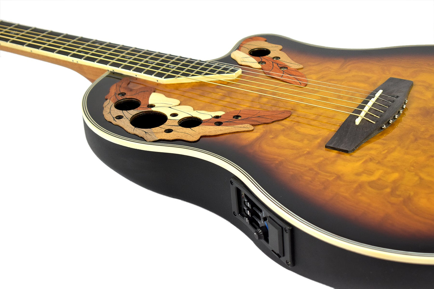 Caraya Roundback Built-In Pickups Fibre Glass Back Acoustic Guitar - Sunburst SP723CEQBS