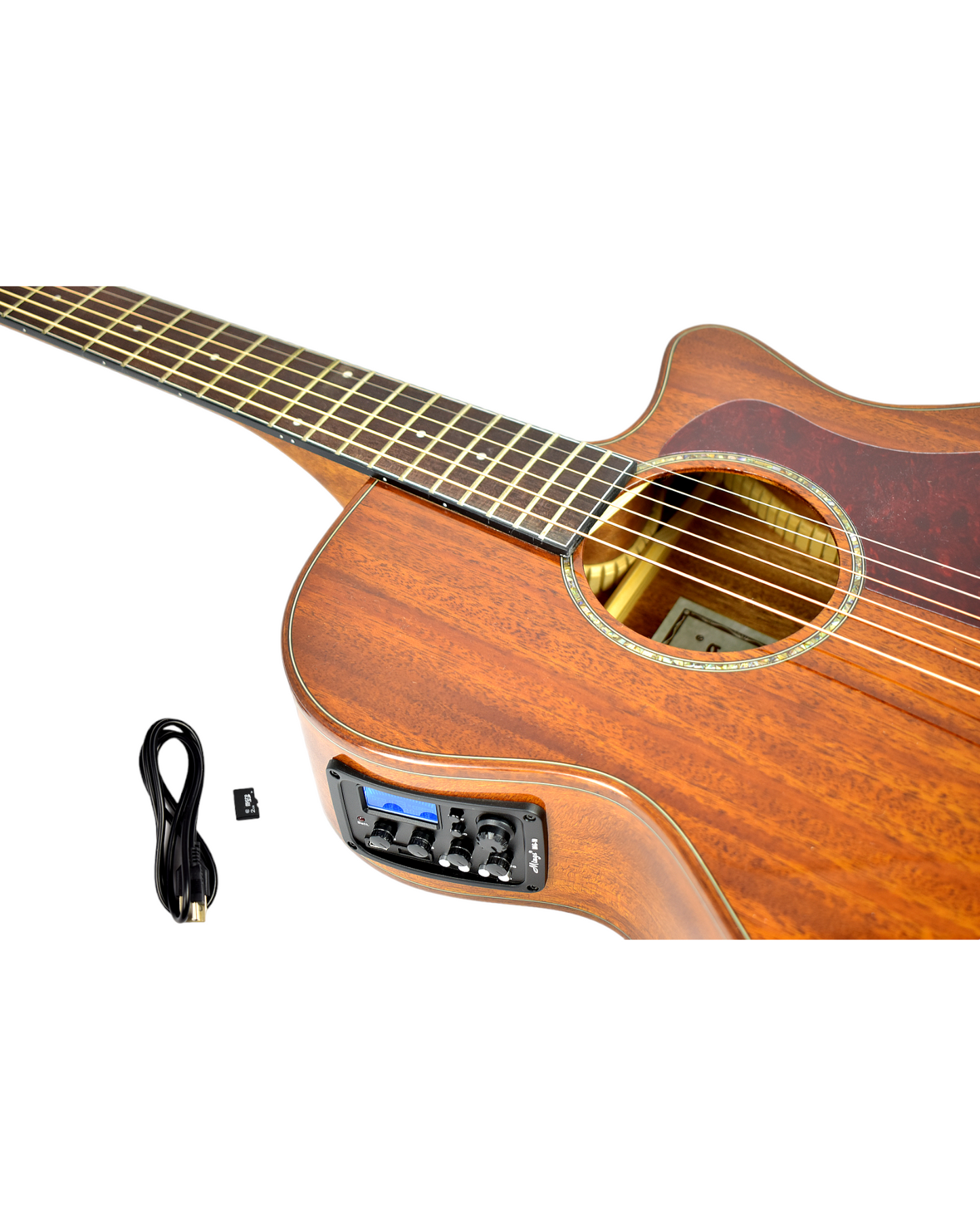 Caraya 40"/41" Solid Mahogany Beveled Armrest Built-In Pickup/Tuner Acoustic Guitar - Natural A2016ARSMT