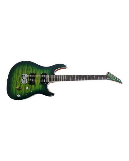 Haze HH Maple Neck Quilted Art Electric Guitar - Green