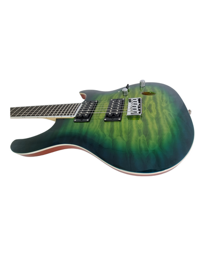 Haze HH Maple Neck Quilted Art HRG Electric Guitar - Green HZPRESTIGEBGR