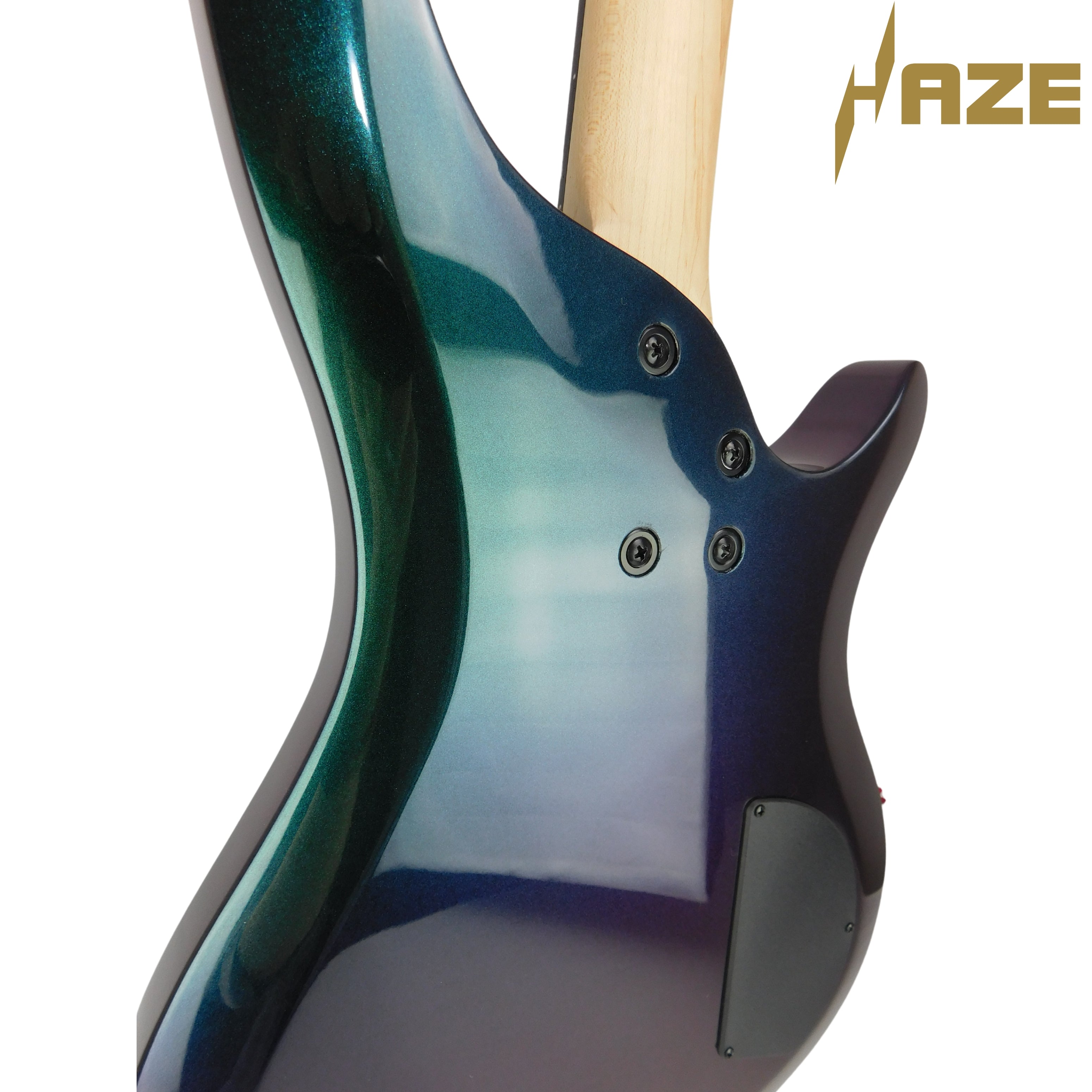 Haze Left-Handed Split/Single Coil Solid Basswood J-Style Electric Bass Guitar - Chameleon SBG385VLH