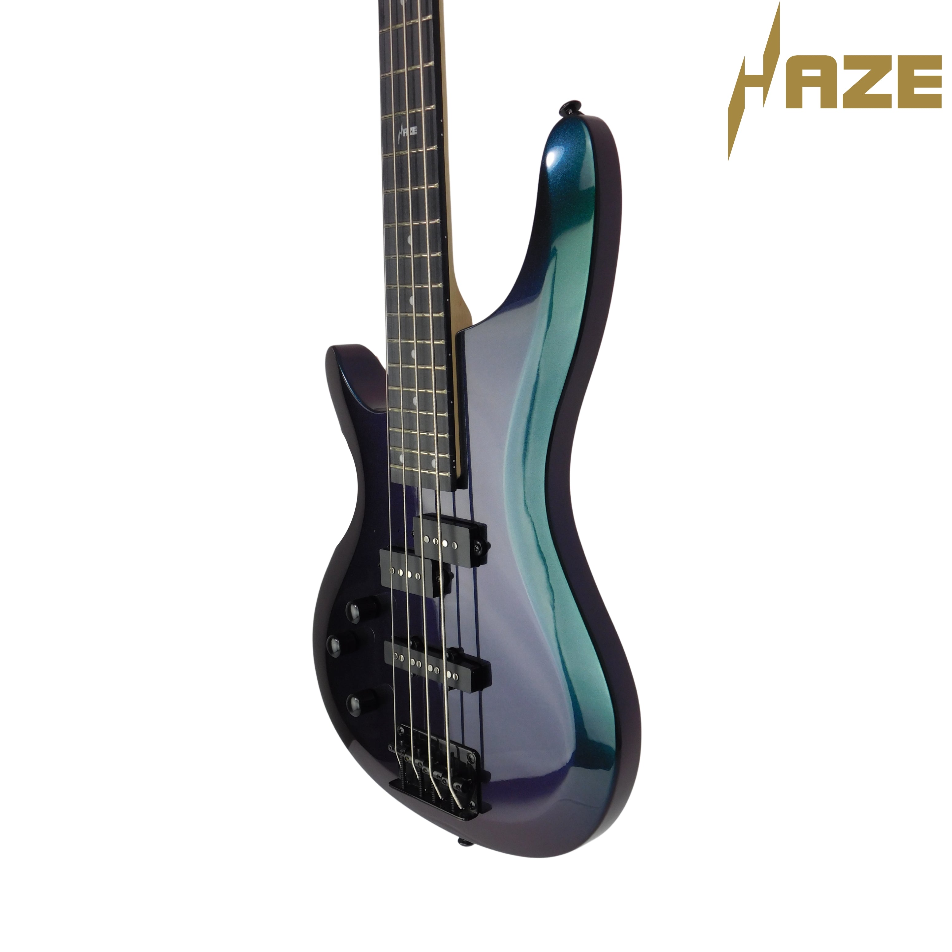 Haze Left-Handed Split/Single Coil Solid Basswood J-Style Electric Bass Guitar - Chameleon SBG385VLH