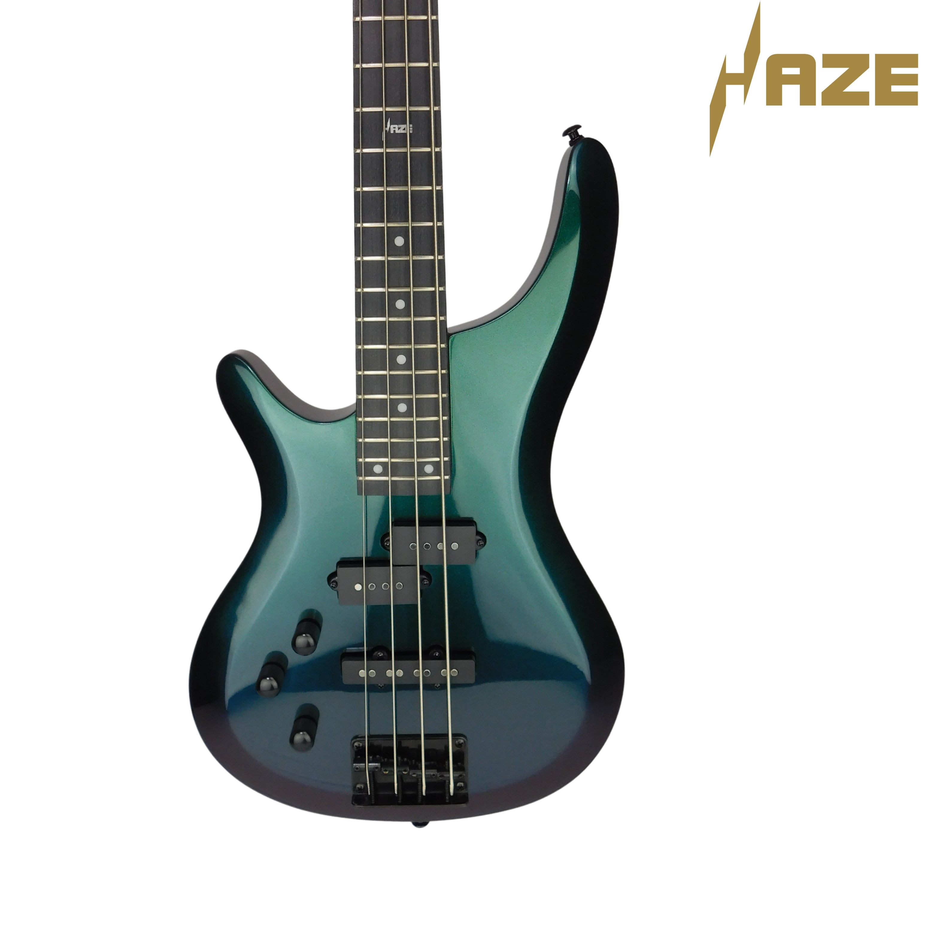 Haze Left-Handed Split/Single Coil Solid Basswood J-Style Electric Bass Guitar - Chameleon SBG385VLH