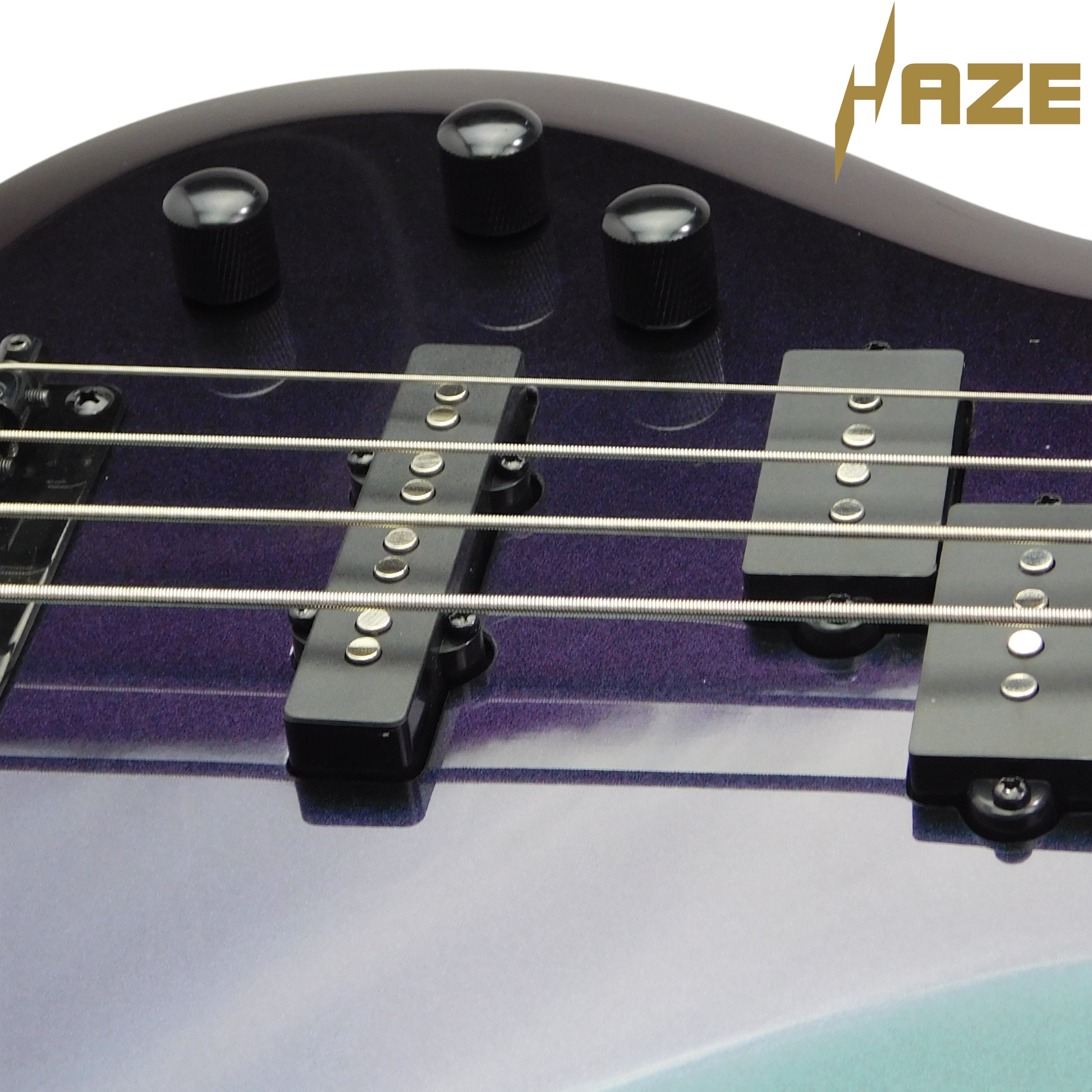 Haze Left-Handed Split/Single Coil Solid Basswood J-Style Electric Bass Guitar - Chameleon SBG385VLH