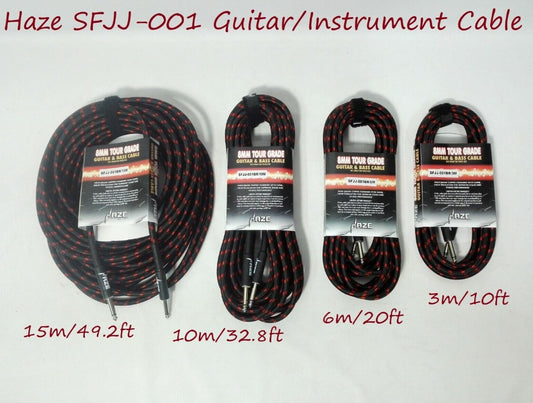 Haze Tour Grade Braided Tweed Guitar/Instrument Cable/Lead,3m,6m,10m,15m Bk+Rd