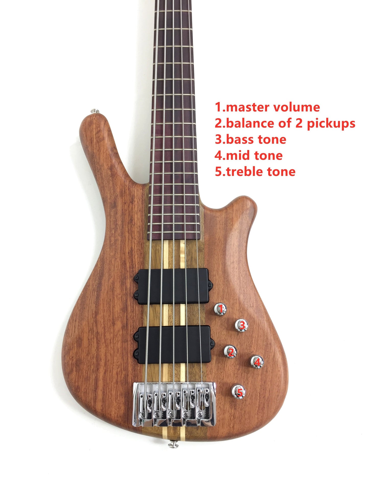 Haze 5-String Active Humbucker Padauk Wood WR Electric Bass Guitar - Natural SBG368N