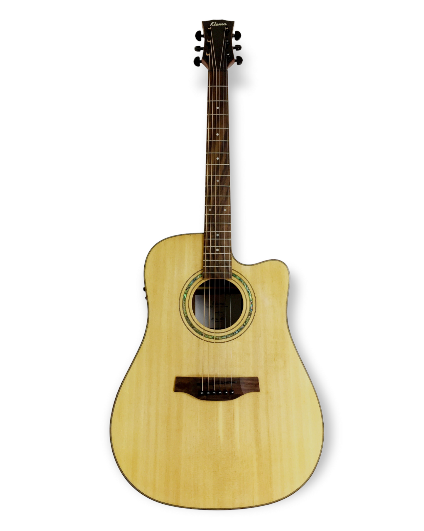 Klema Solid Spruce Top Indian Rosewood Body Fishman Pickup/Tuner Acoustic Guitar - Natural K300JSCE
