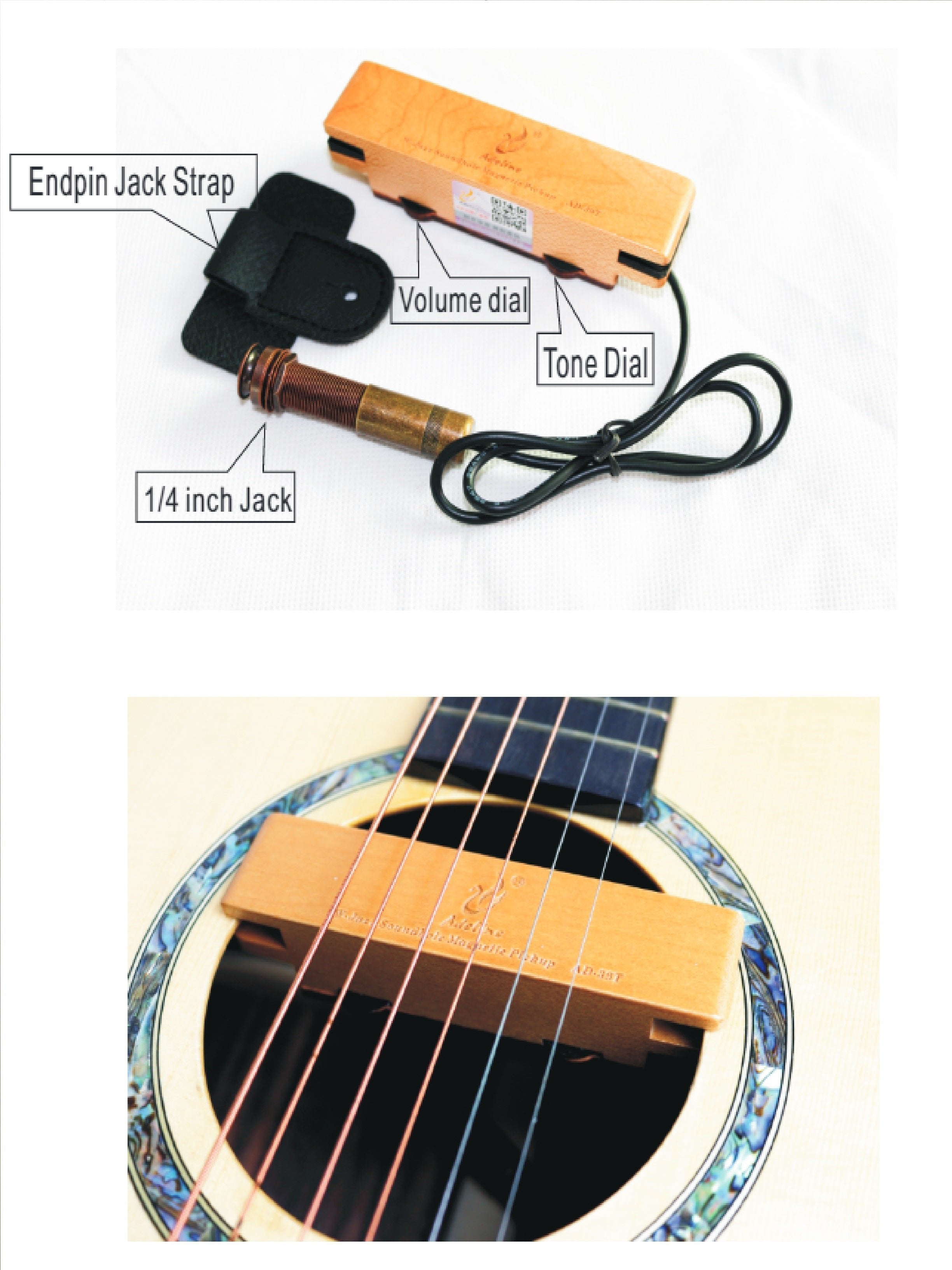 Adeline AD39T Passive Soundhole Folk Guitar Pickup, Volume & Tone Adjustable